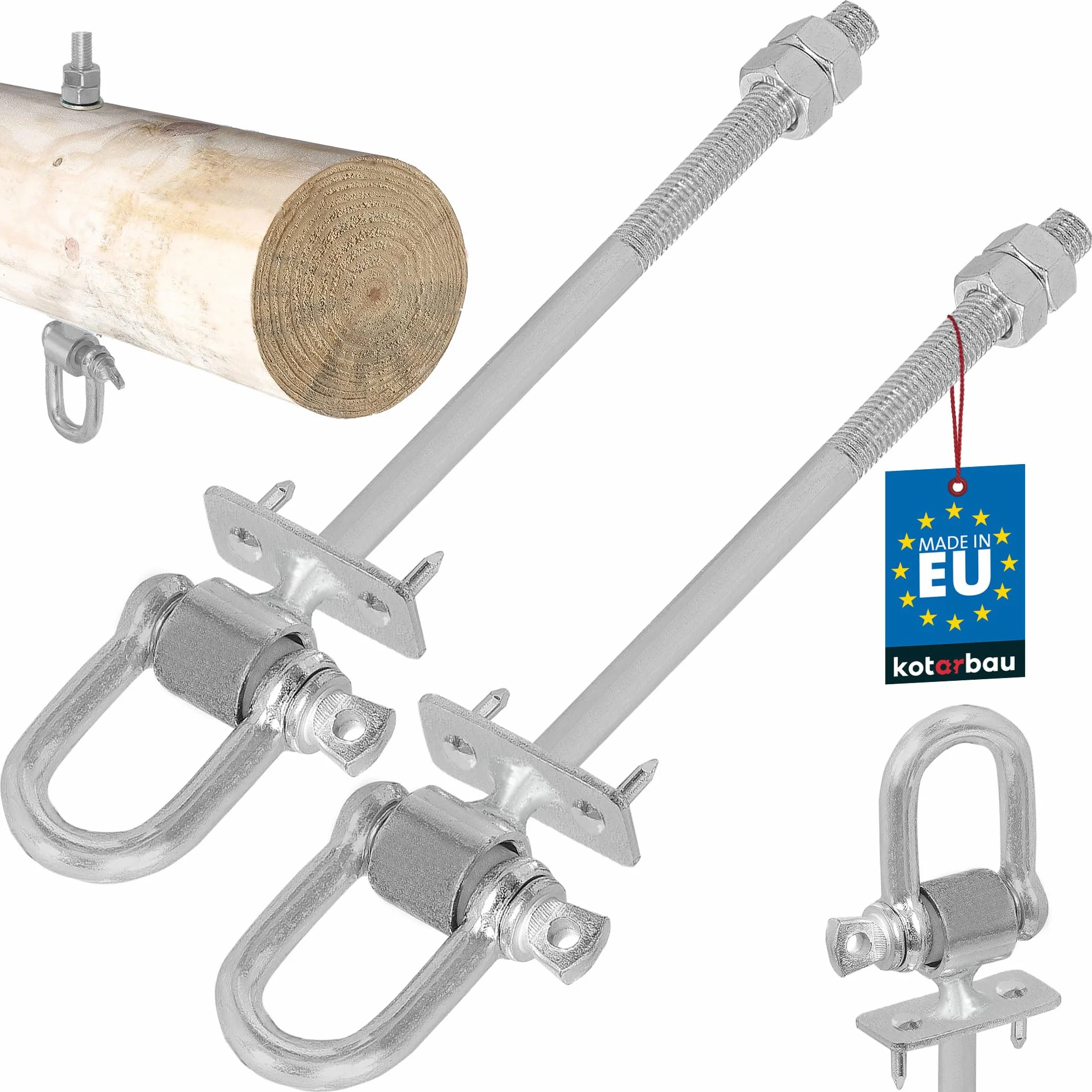 KOTARBAU® 2 pz Ganci Altalena - Acciaio Zincato - M12 x 190 mm - Argento - Gancio per Altalena Resistente - Gancio per Travi in Legno - con Dente - per Amaca - Sedia - Sospesa