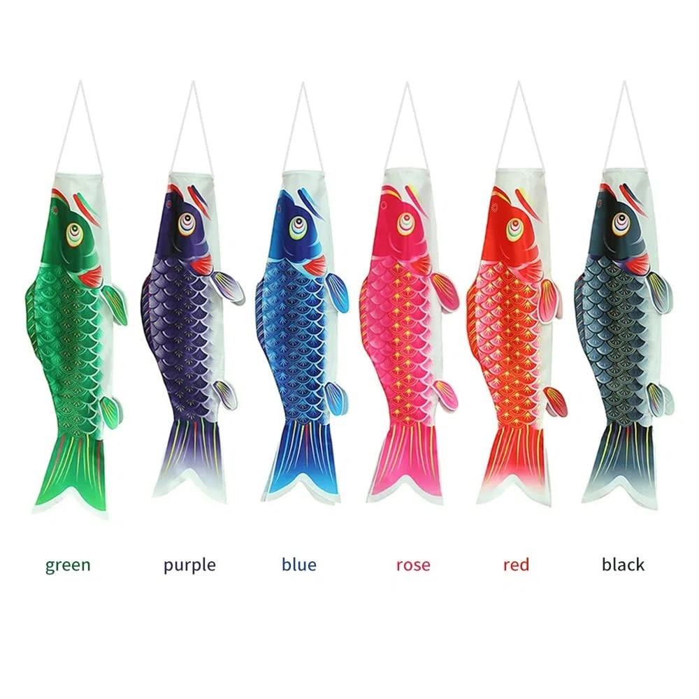 Bandiera della carpa, stile giapponese, sacco a vento a forma di pesce, 100 x 25 cm, decorazione da appendere per interni ed esterni