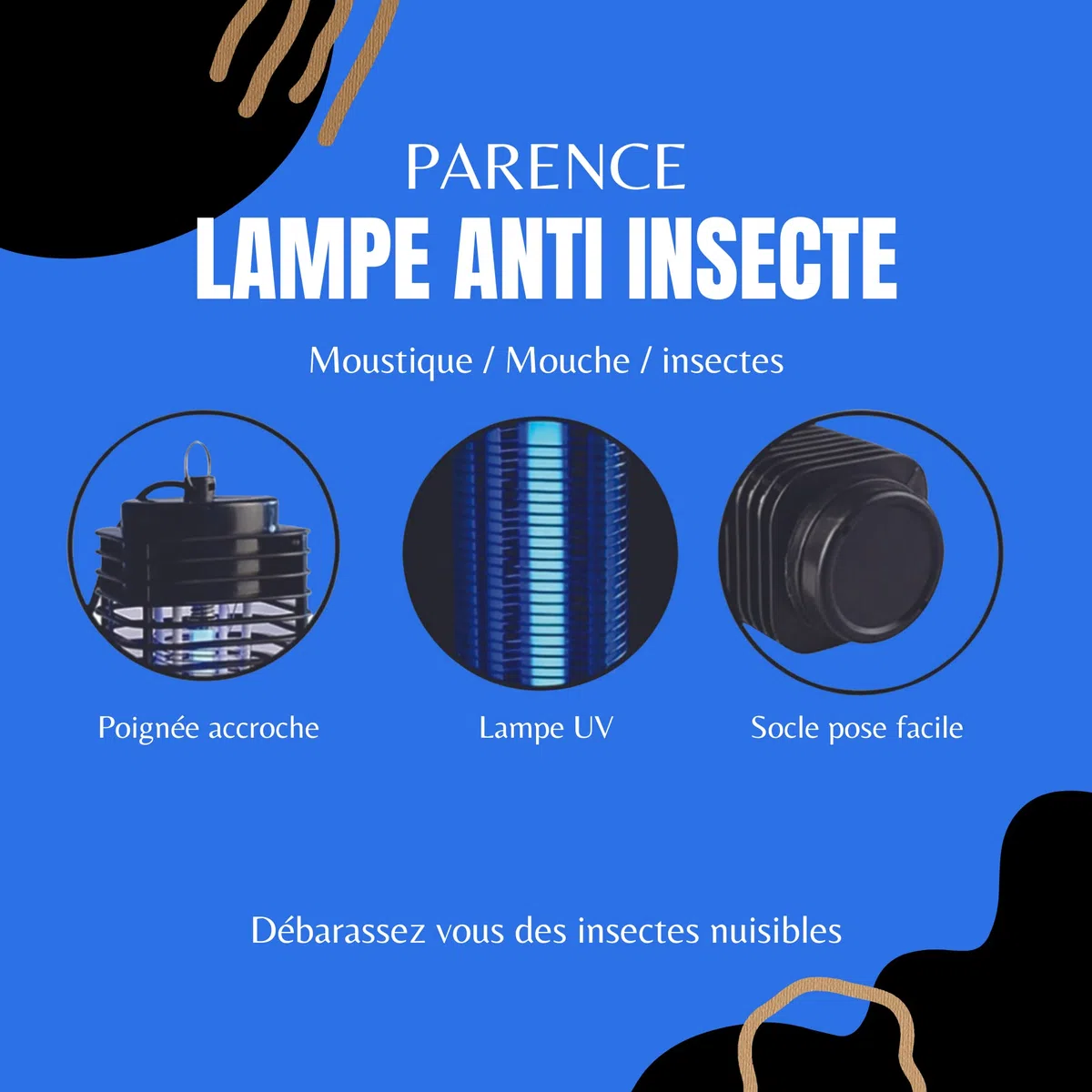 PARENCE - Lampada UV Anti insetti/Zanzare/Mosca - Uccide insetti, anti mosche e zanzare indoor e outdoor