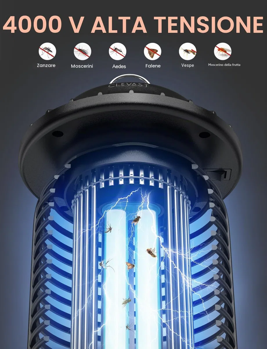 CLEVAST Lampada Antizanzare Elettrica, 20W UV Zanzariera, lLampada Zanzare Interno Esterno Elettrica per con IPX4 Impermeabile, Trappola per Zanzare, Acchiappa Mosche per Giardino (Nero opaco)