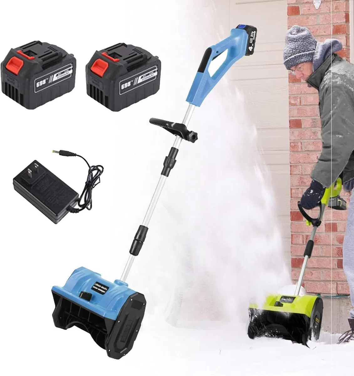 Kit Pala da Neve elettrica Senza Fili da 20 V, spazzaneve Elettrico da 11", con 2 batterie da 4,0 Ah e Caricabatterie rapido, con Display Digitale Blue