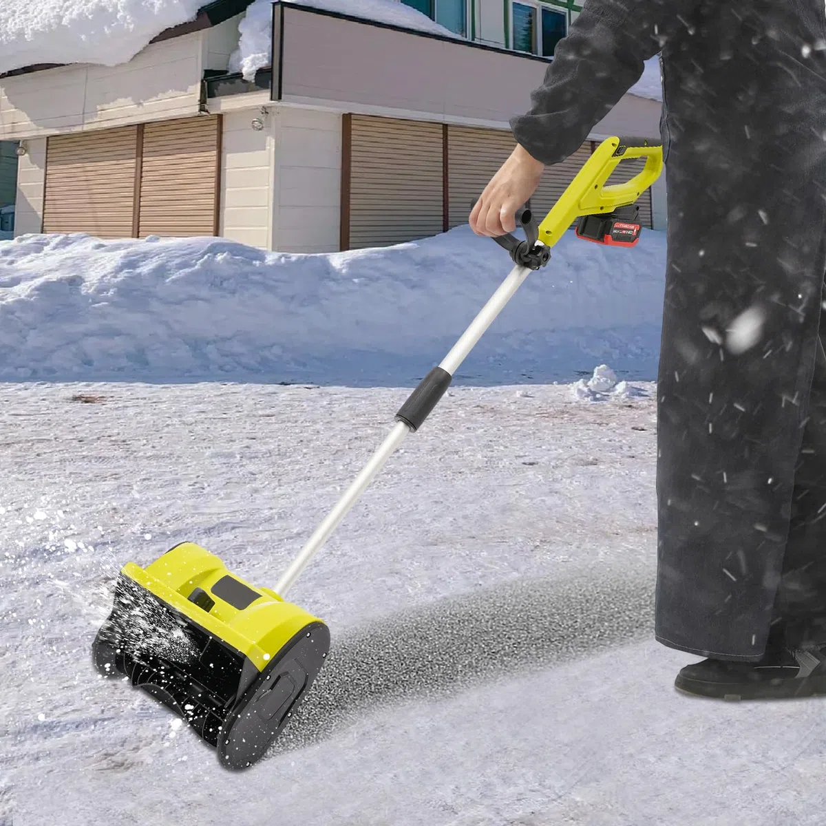 Spazzaneve 20 V, spazzaneve a batteria, larghezza di lavoro, 16 cm, altezza di 2200 giri/min, velocità di lancio, 8 m, spazzaneve per garage, terrazze, verande, marciapiedi
