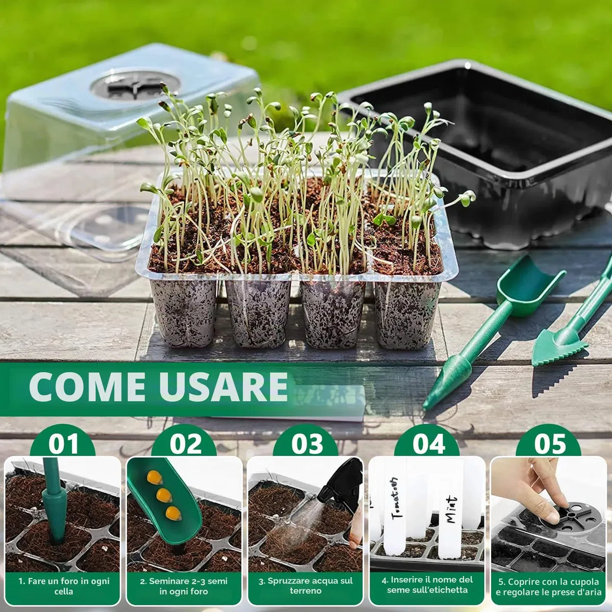 Vassoi per Semi,10 Pack 120 Cells Propagator, Vassoio Germinazione con coperchio,Vassoi Seminacon finestra regolabile,20 Etichette,3 Pale,2 Strumenti, Strumento di Coltivazione in Mini Serra
