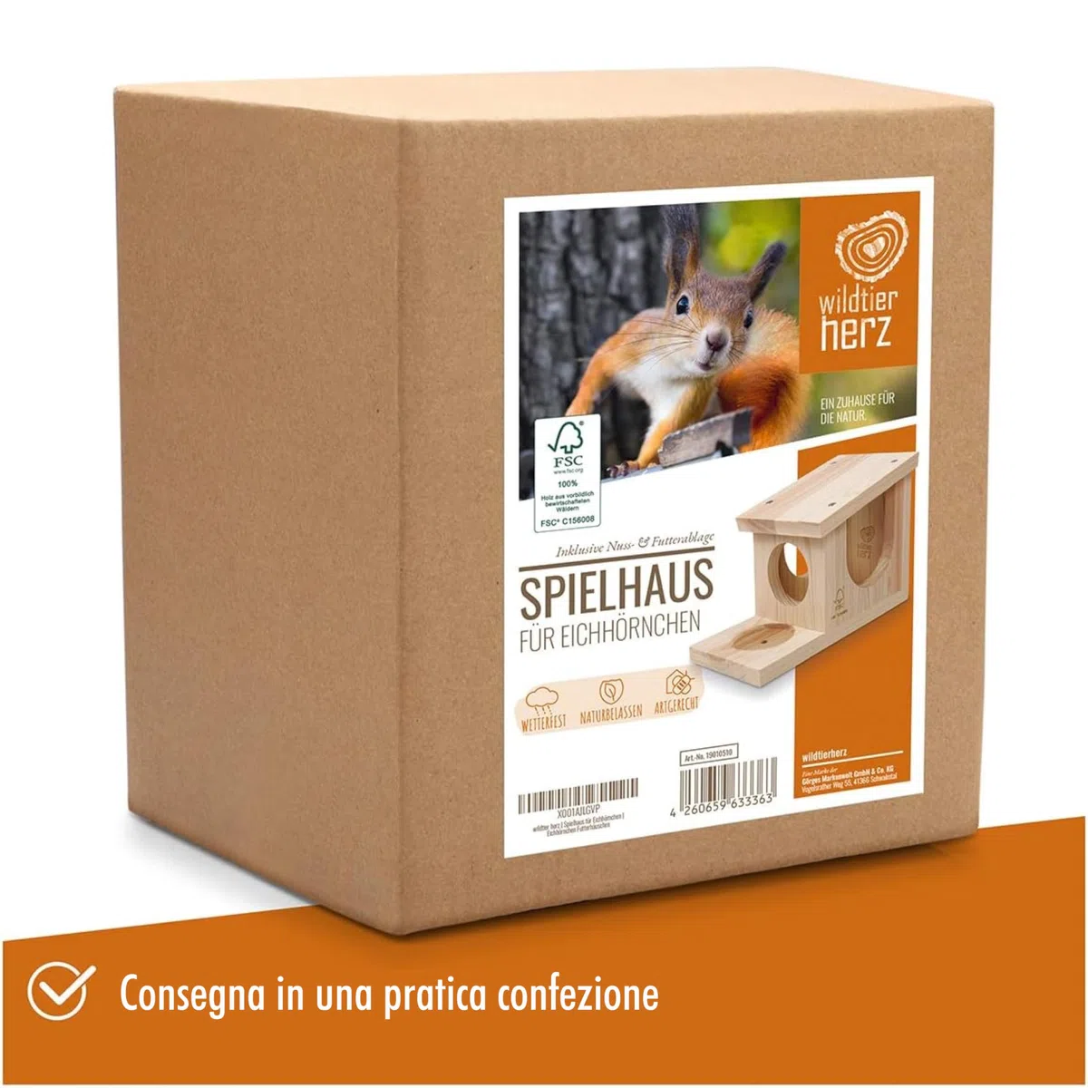 Görges Markenwelt Naturale Mangiatoia per Scoiattoli, da Appendere - Casa di Scoiattolo e Nido - Resistente alle Intemperie Mangiatoia per Giardino - Legno Naturale - Ecologico per Scoiattoli