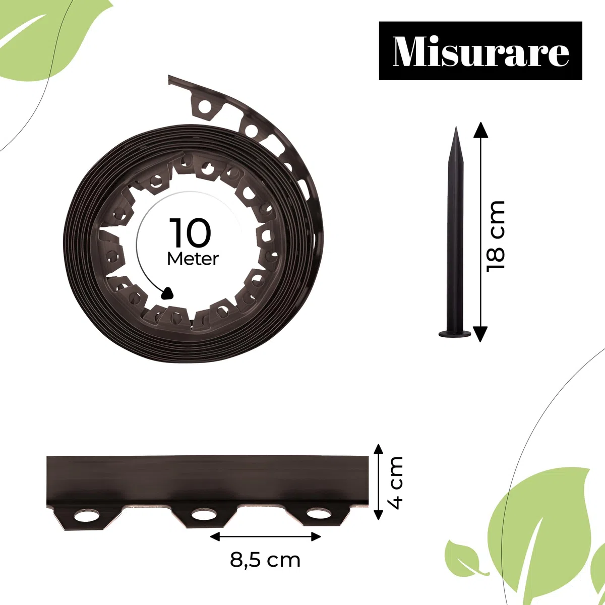 GARDENIX LineBORDER flessibile in plastica Bordo per prato in, 20 ancoraggi a terra, lunghezza 10 m, altezza 4 cm, Marrone