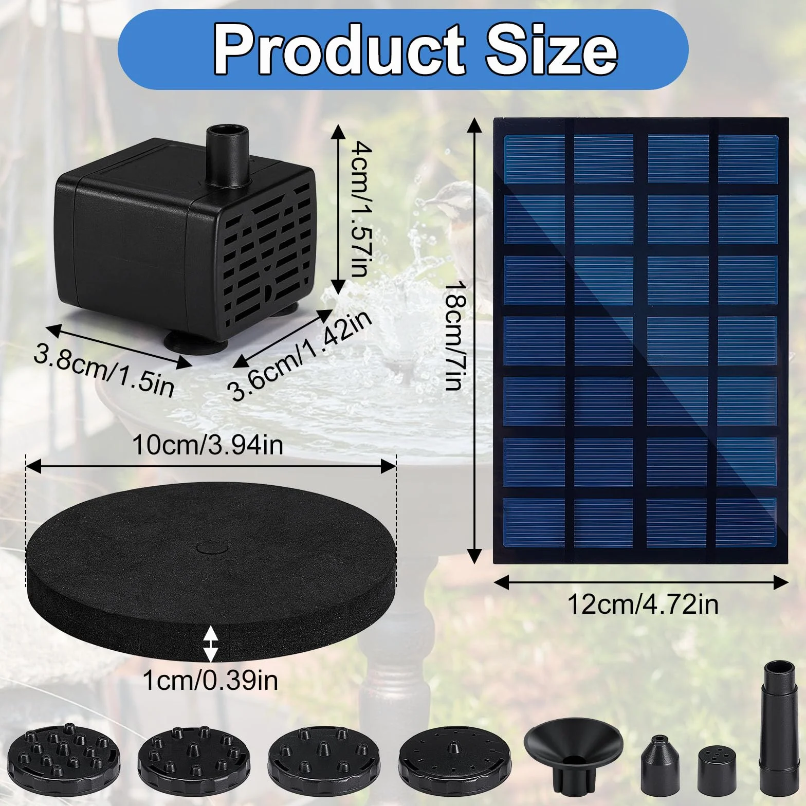 Pompa solare per laghetto, Fontana Solare 2,5W, con 6 Effetti Ugelli, Fontana da Giardino Solare, per Laghetto da Giardino, Bagno degli Uccelli, Vasca per Pesci, Piscina