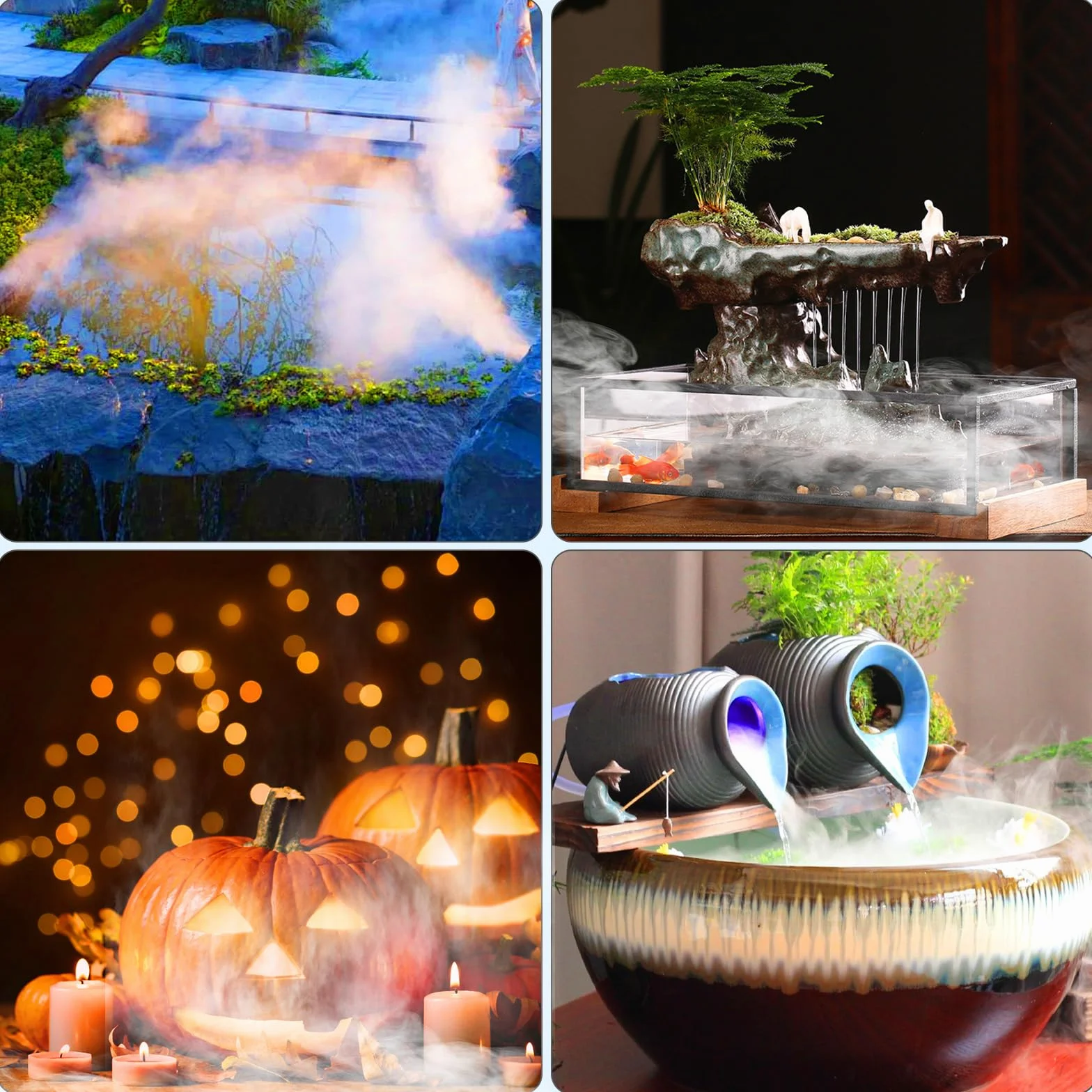Nebulizzatore ad ultrasuoni, 350 ml/h, nebulizzatore a ultrasuoni, per fontana, stagno, acquario, giardino, rockery, Halloween Pumpkin e vaso da strega