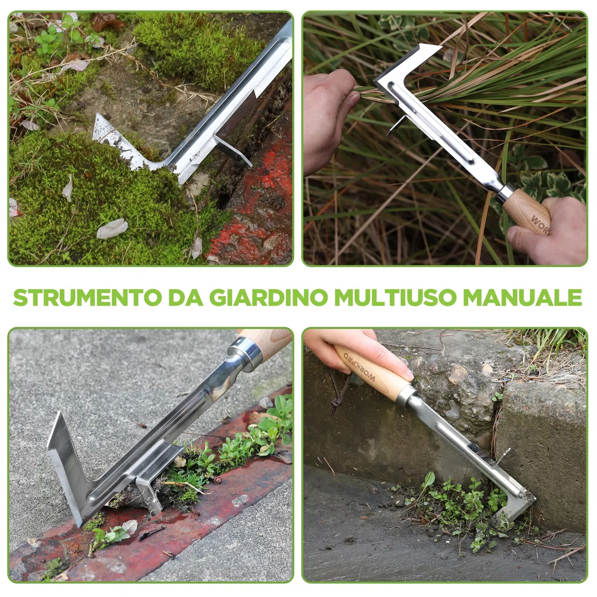 WORKPRO Estirpatore Erbacce Manuale da 30,5 cm con Manico in Legno, Attrezzo per Togliere Erbacce in INOX - Spatola Diserbante a Forma di L per Viali, Giardini, Terrazze, Pavimentazioni e Muschio