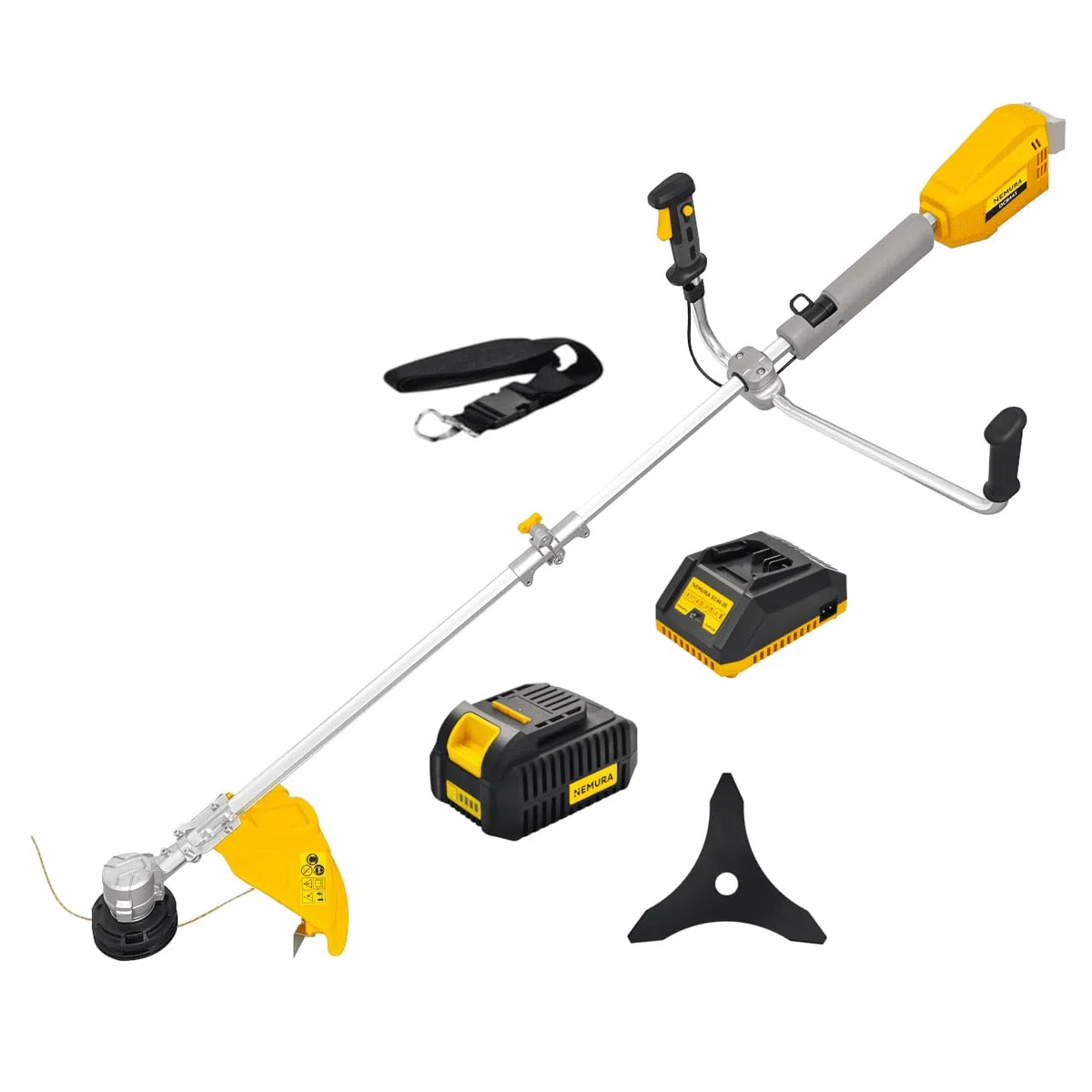 Nemura Decespugliatore batteria 40 V - L: 43 cm + Filo + Lama + 1 Batteria 4 Ah e Caricatore Rapido - Utensili da giardino di qualità - SAC in Italiano