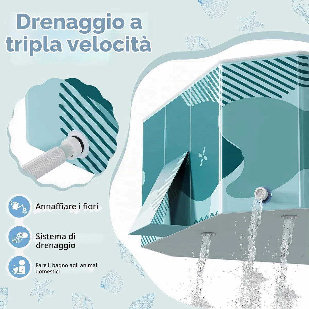 Piscina pieghevole, in plastica rigida, rettangolare, per adulti, non gonfiabile, per esterni, cortile