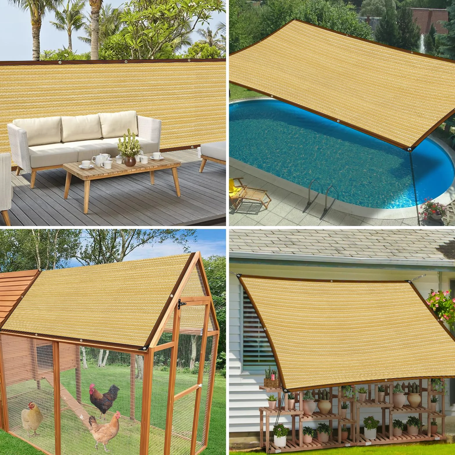 Rete ombreggiante da 1 x 3 m con fori, adatta per serre, gazebo, giardini, serre, polli, esterni, beige