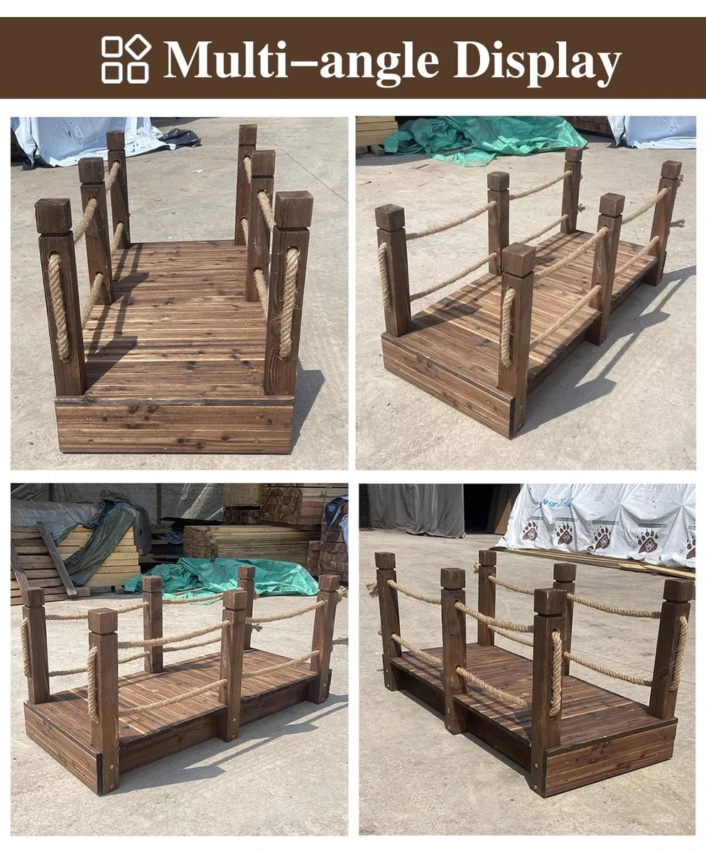 Ponte per laghetto per esterni, decorazione da giardino in legno, ponte carbonizzato per prato, patio e sentiero del capanno