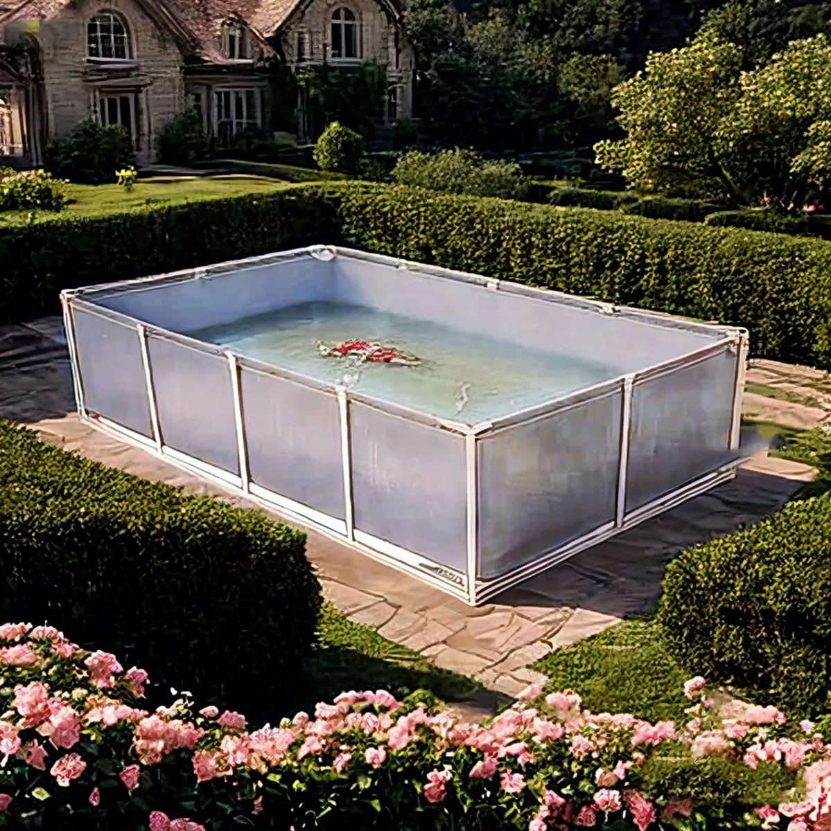 Grande piscina rettangolare con cornice, struttura in acciaio fuori terra, piscina da giardino per famiglie e bambini, capacità, facile da montare, telaio in metallo resistente, include toppa di
