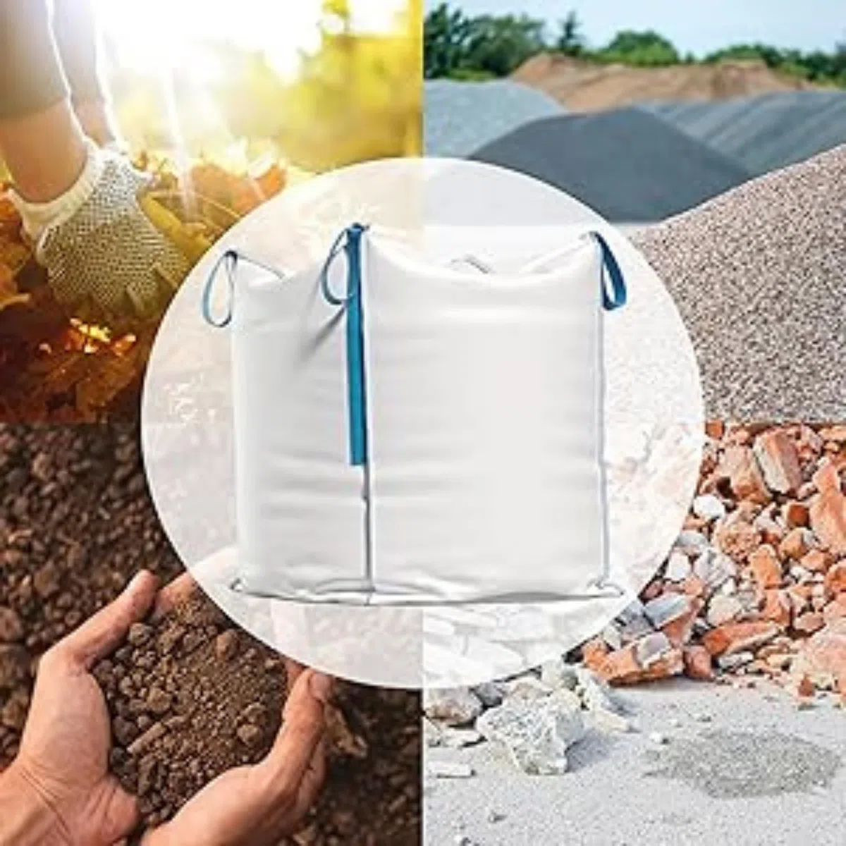 Big Bag - Borsa da trasporto 90 x 90 x 90 cm, capacità 1000 kg, borsa in polipropilene intrecciato con 4 maniglie di sollevamento, per macerie, legno, sabbia, rifiuti da giardino (1)