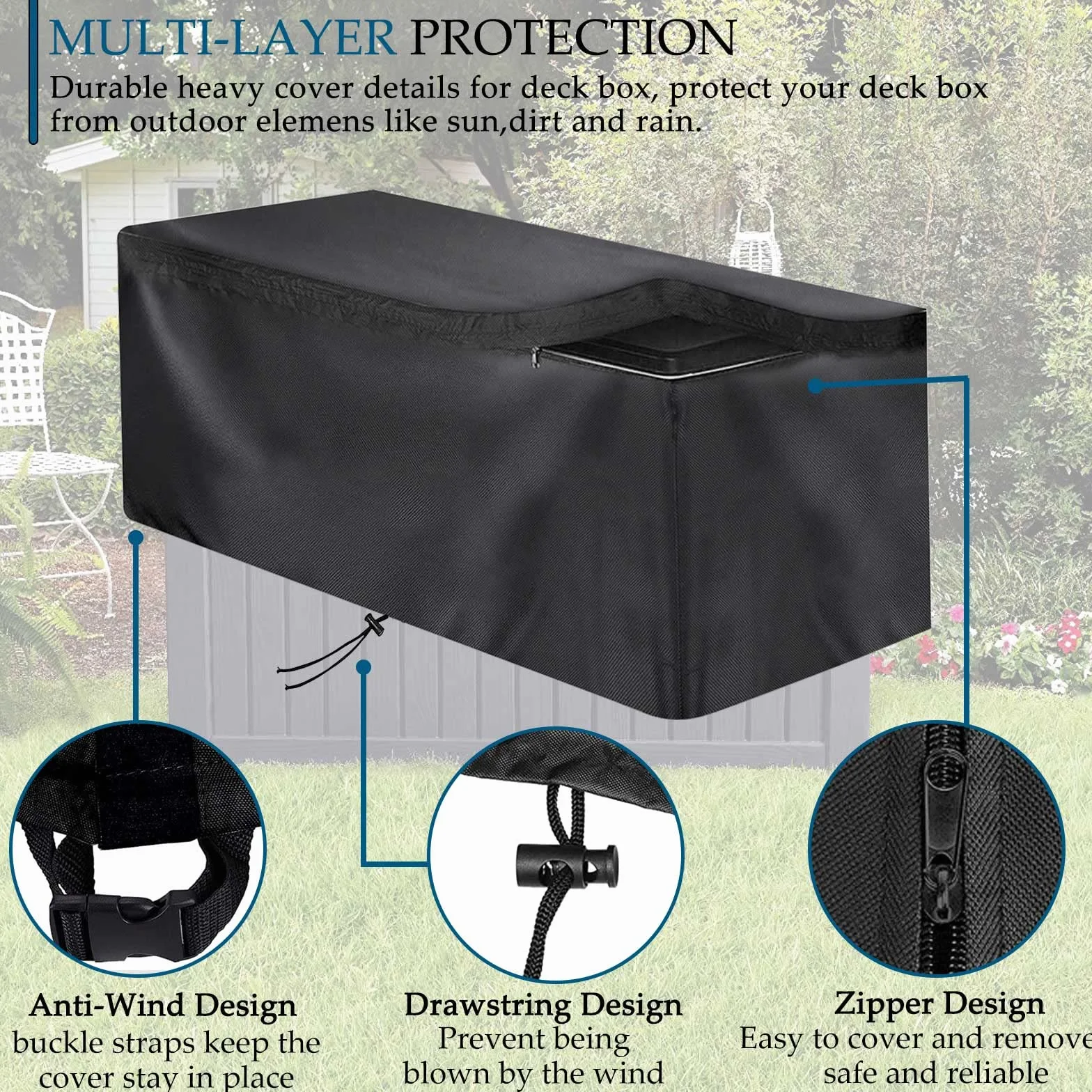 Copertura per scatole di immagazzinaggio, rivestimento protettivo Rip-Stop 420D Oxford Cloth, 123 x 55 x 62 cm