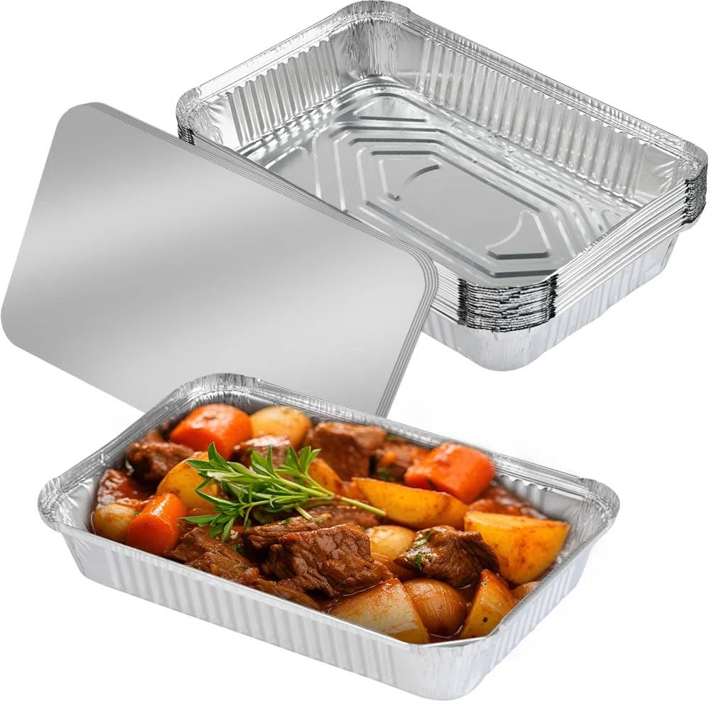20 Pezzi Teglie Alluminiocon Coperchio 1900 Ml Vassoi Alluminio Usa e Getta Grandi Vaschette Alluminio con Coperchio,per Cuocere Cucinare Congelare e Conservare Alimenti (26,5 X 19,2 X 6,5 Cm)