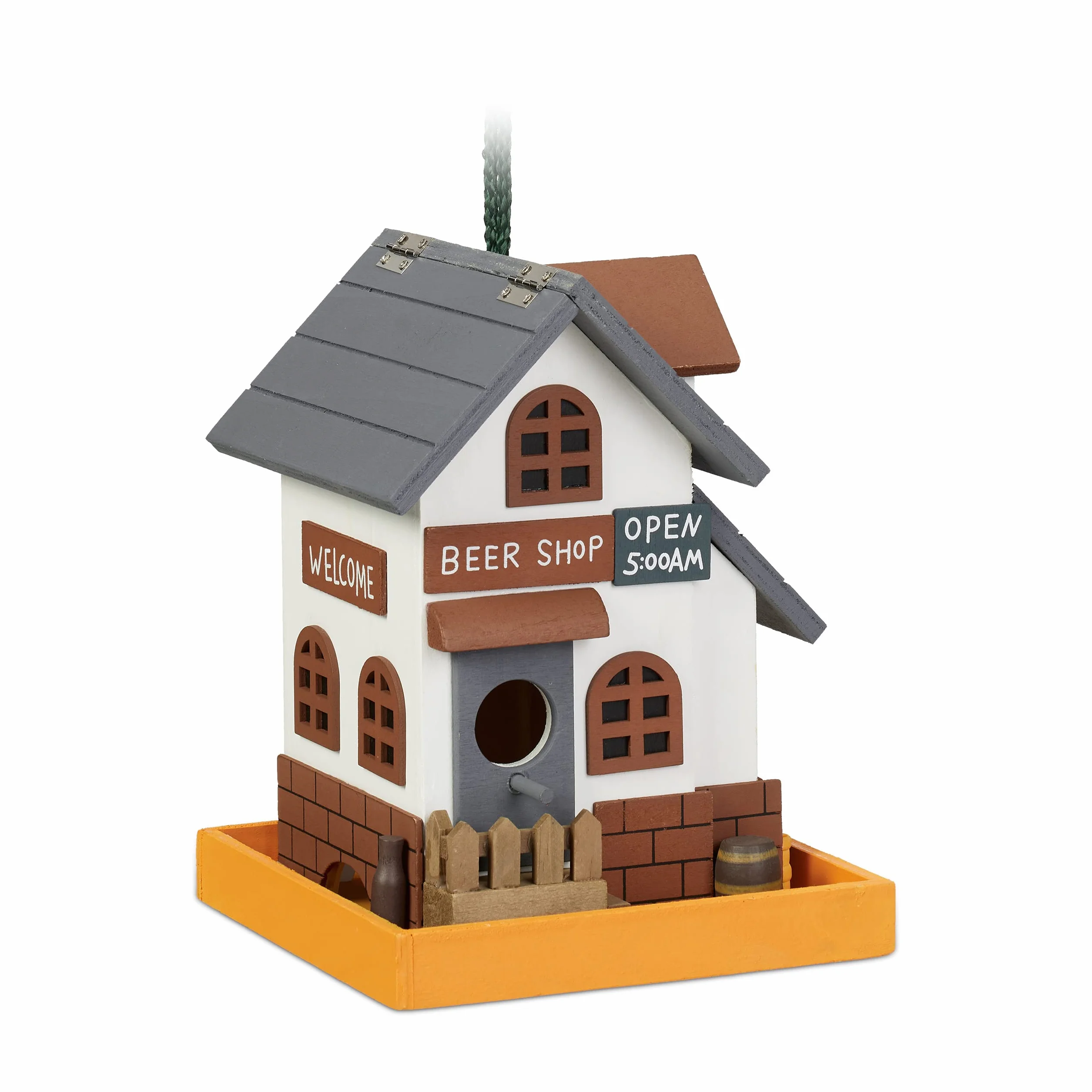 Relaxdays Mangiatoia per Uccelli Decorativa, Casetta in Legno da Appendere, Tettino Richiudibile 23x18x18 cm, Colorata
