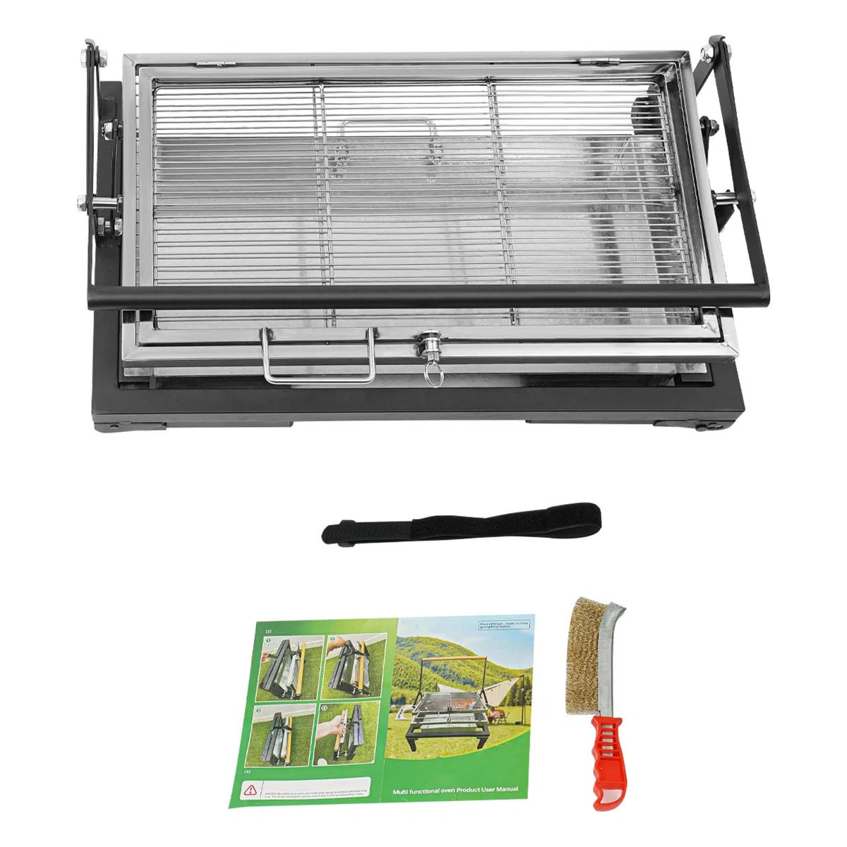 Barbecue pieghevole a carbonella, piccolo barbecue da campeggio con griglia girevole a 360 gradi e cassetto a carbone, pieghevole e portatile, per parco, giardino, spiaggia, picnic