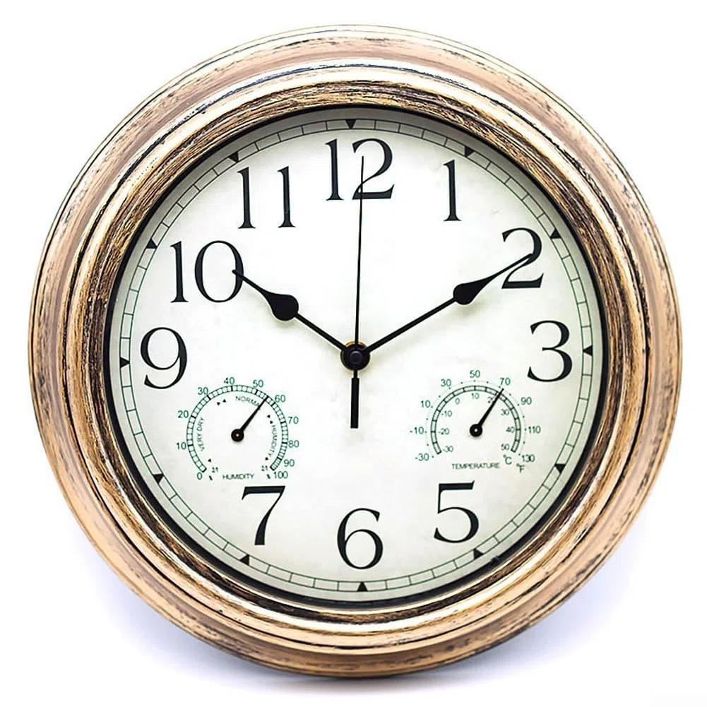 Orologio da parete da giardino da 30,5 cm, con termometro e igrometro, impermeabile, silenzioso, senza ticchettio, orologio decorativo per patio, portico, garage (rame rosso)