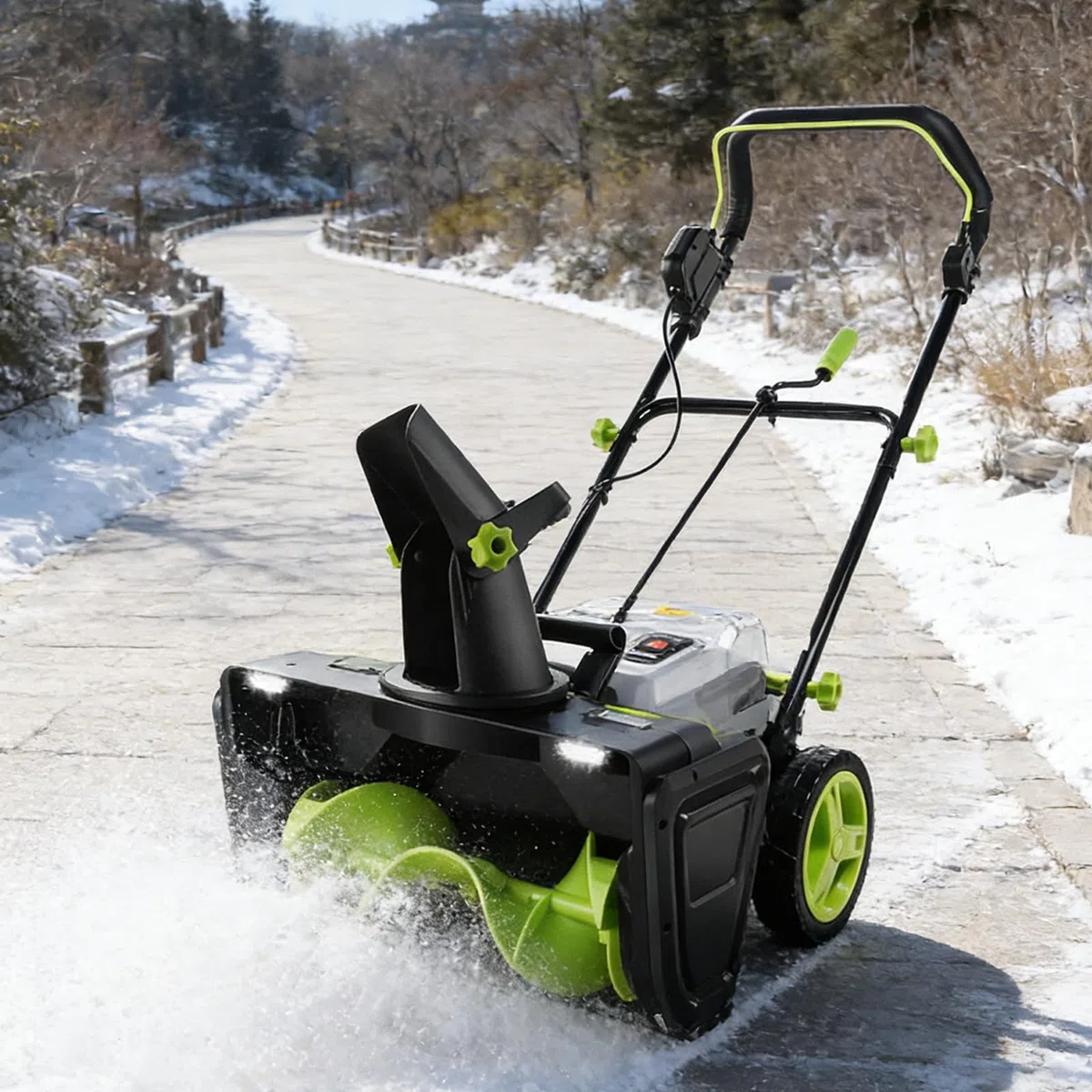 Spazzaneve Senza Spazzole, Dispositivo per Rimuovere La Neve Elettrico, Batteria 40V con 2x5.0Ah, Doppi Fari LED, Caricabatterie Rapido, per Marciapiedi
