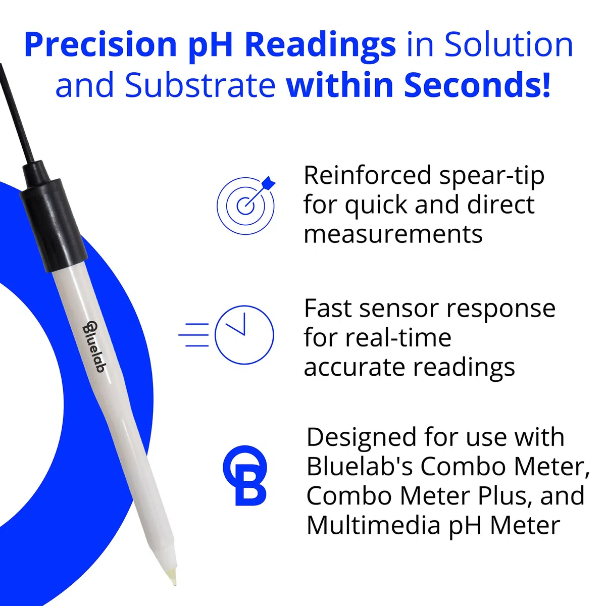 Bluelab PROBPHLEAP - Sonda di pH Leap, sonda di ricambio con attacco BNC, uso nel suolo, cocco, lana di roccia, zona radice e soluzione, facile calibrazione