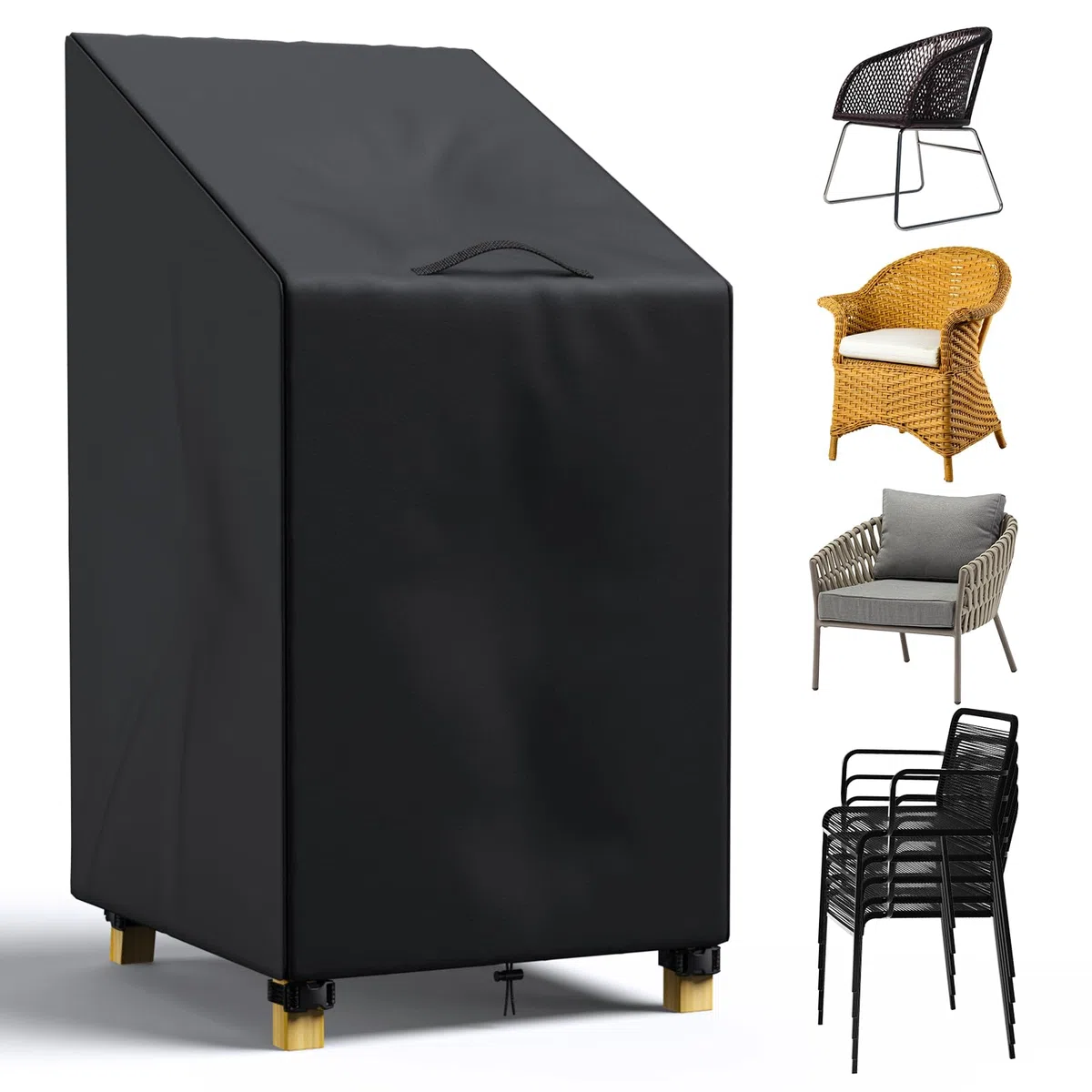 Copri Sedie Esterno, Copertura per Sedie da Giardino Impilabili Impermeabile, Antivento e Antipolvere, Resistente tessuto Oxford,Telo Coprisedie da Esterno Anti UV 120/80x65x65 CM