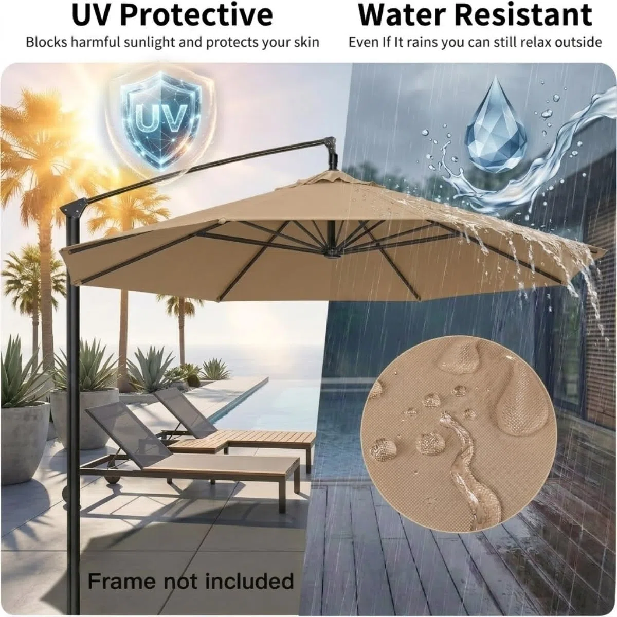 Generico Telo di Ricambio Ombrellone Giardino 2.0m 2.7m 3.0m 4.0m 6/8 Stecche, Copertura Impermeabile Anti-UV Esterno, Telo per Ombrellone Giardino di Ricambio Senza Telaio