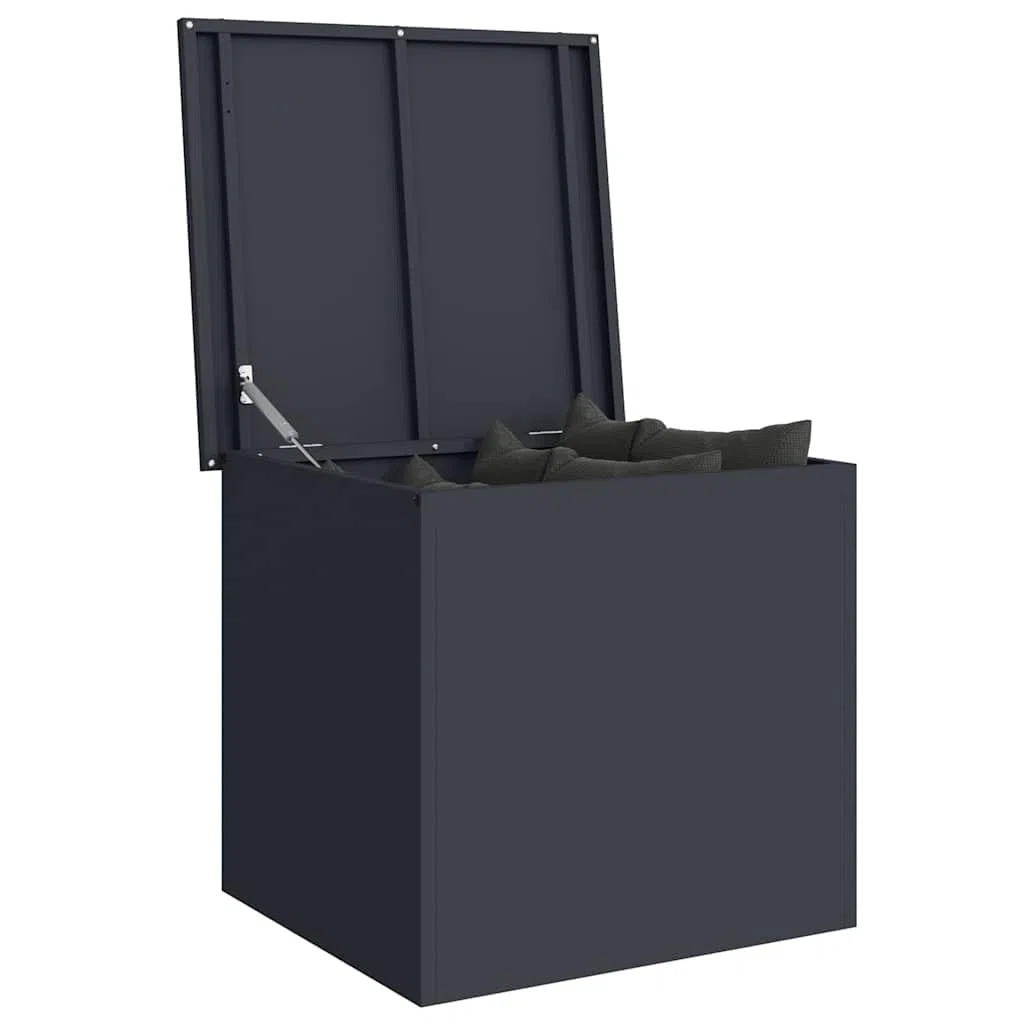 Contenitore per cuscini da giardino in acciaio, 55 x 50,5 x 50 cm, antracite, coperchio sollevatore a gas per sistema di organizzazione, spazio per esterni, per terrazza e giardino
