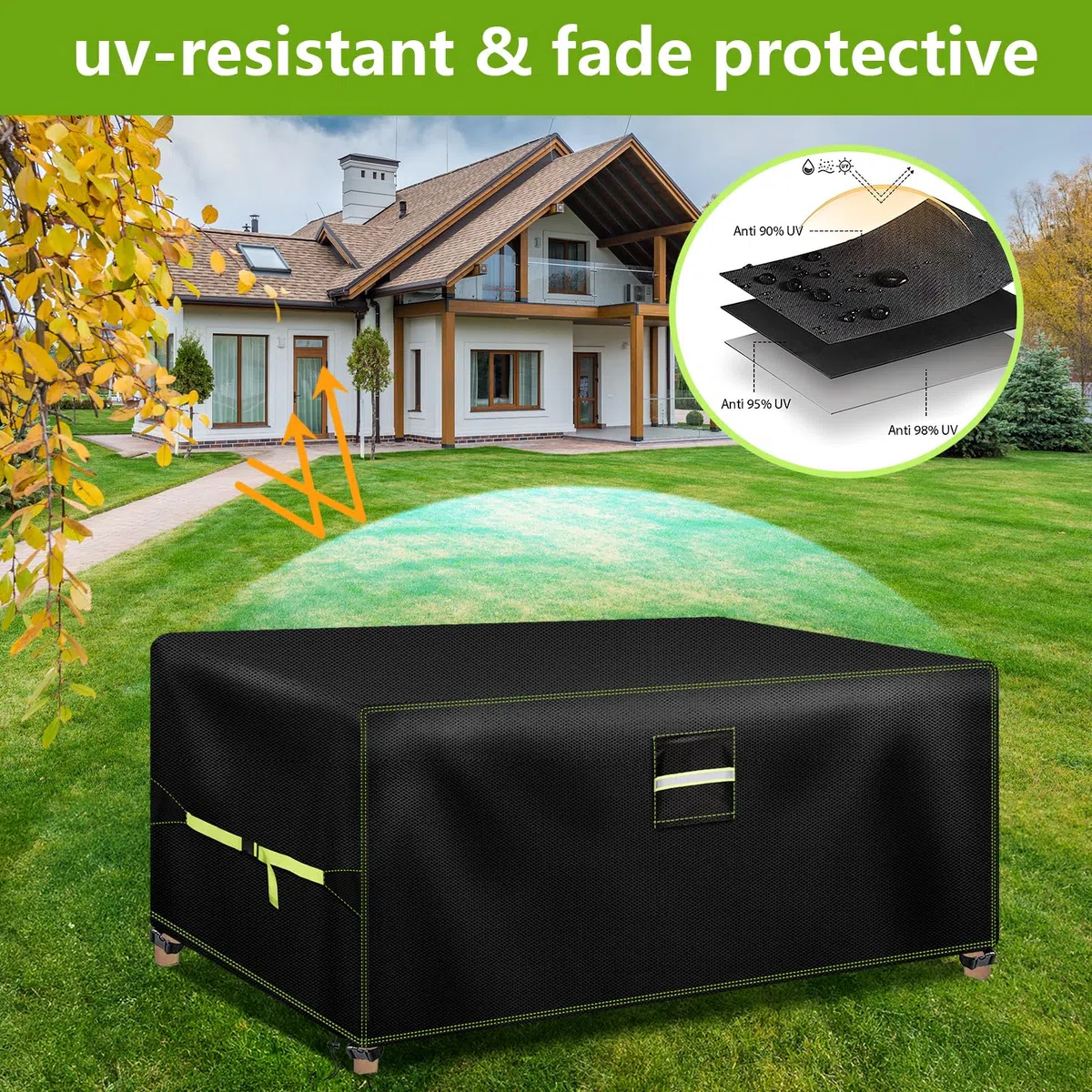 VDISRR Copertura Tavolo Esterno Iimpermeabile, 600D Resistente Oxford Telo Esterno Tavoli 180x122x74cm, Copridivano Protettive per Mobili da Giardino con Prese d'Aria, Antivento, Antipolvere, Anti-UV