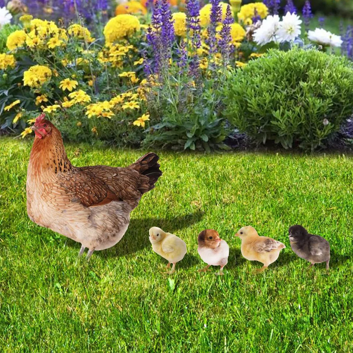 gallina in ferro da giardino Ruggine Decorazione da Giardino Pollo Yard Art Palo Da Giardino Per Cortili, Marciapiedi All'Aperto, Decorazione Per Giardino(gallina + pulcini)