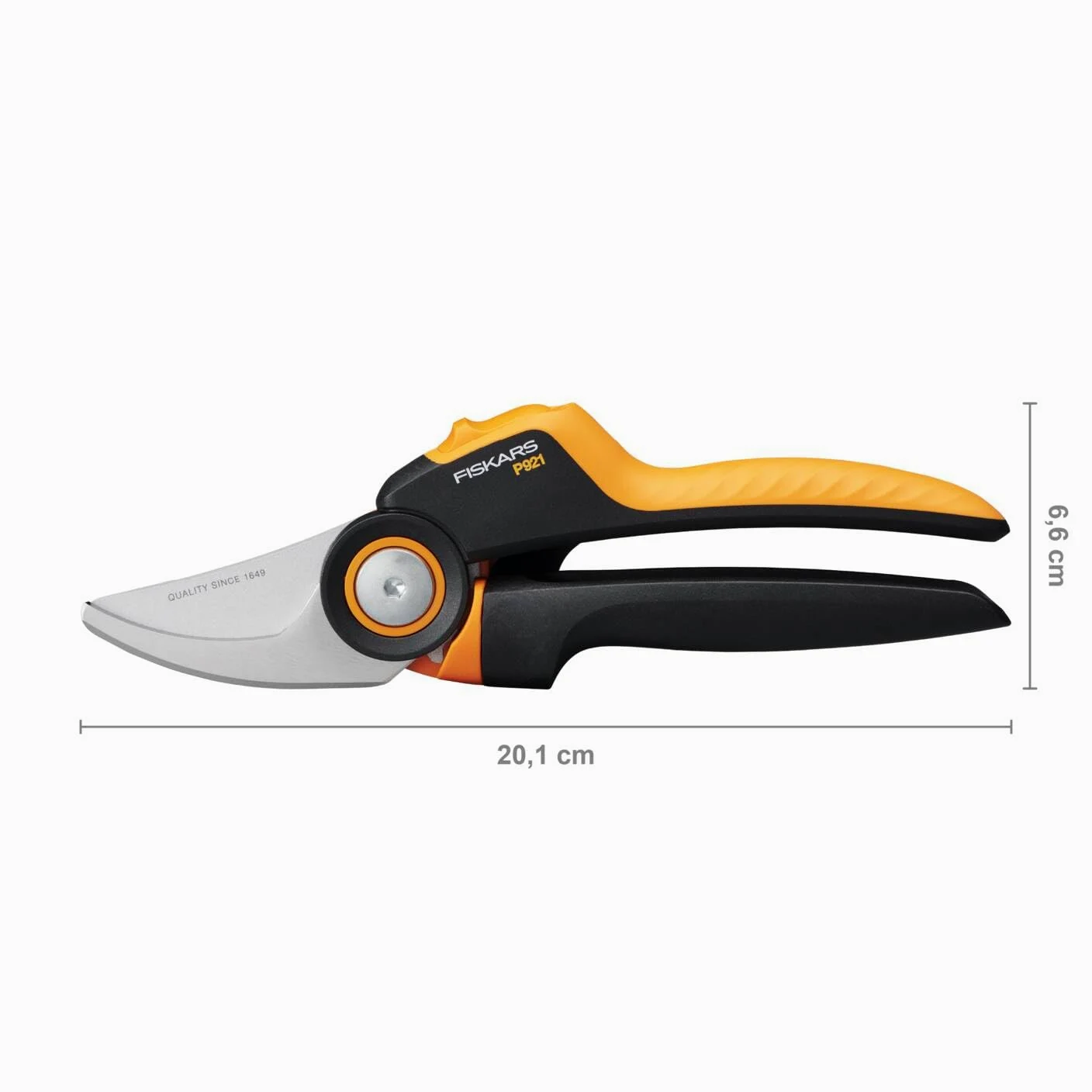 Fiskars Forbici da potatura bypass M, X-series PowerGear, P921, Impugnatura rotante, Per rami freschi e ramoscelli, Rivestimento antiaderente, Lame in acciaio inox, 20,1 cm, Nero/Arancione, 1057173