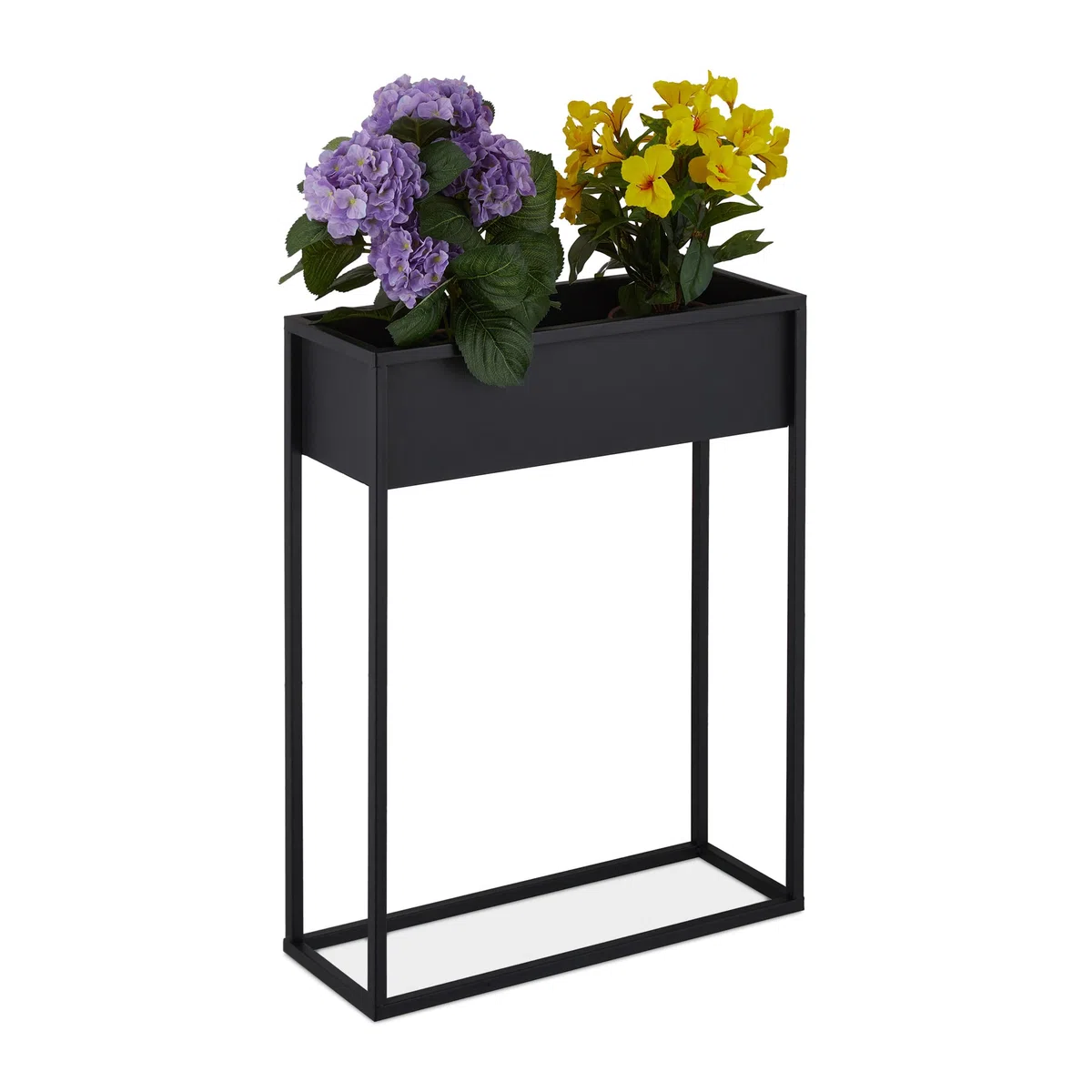 Relaxdays Supporto per Fiori, Portavasi in Ferro, HLP: 70x55x20 cm, Porta Piante Rettangolare da Interni, Metallo, Nero