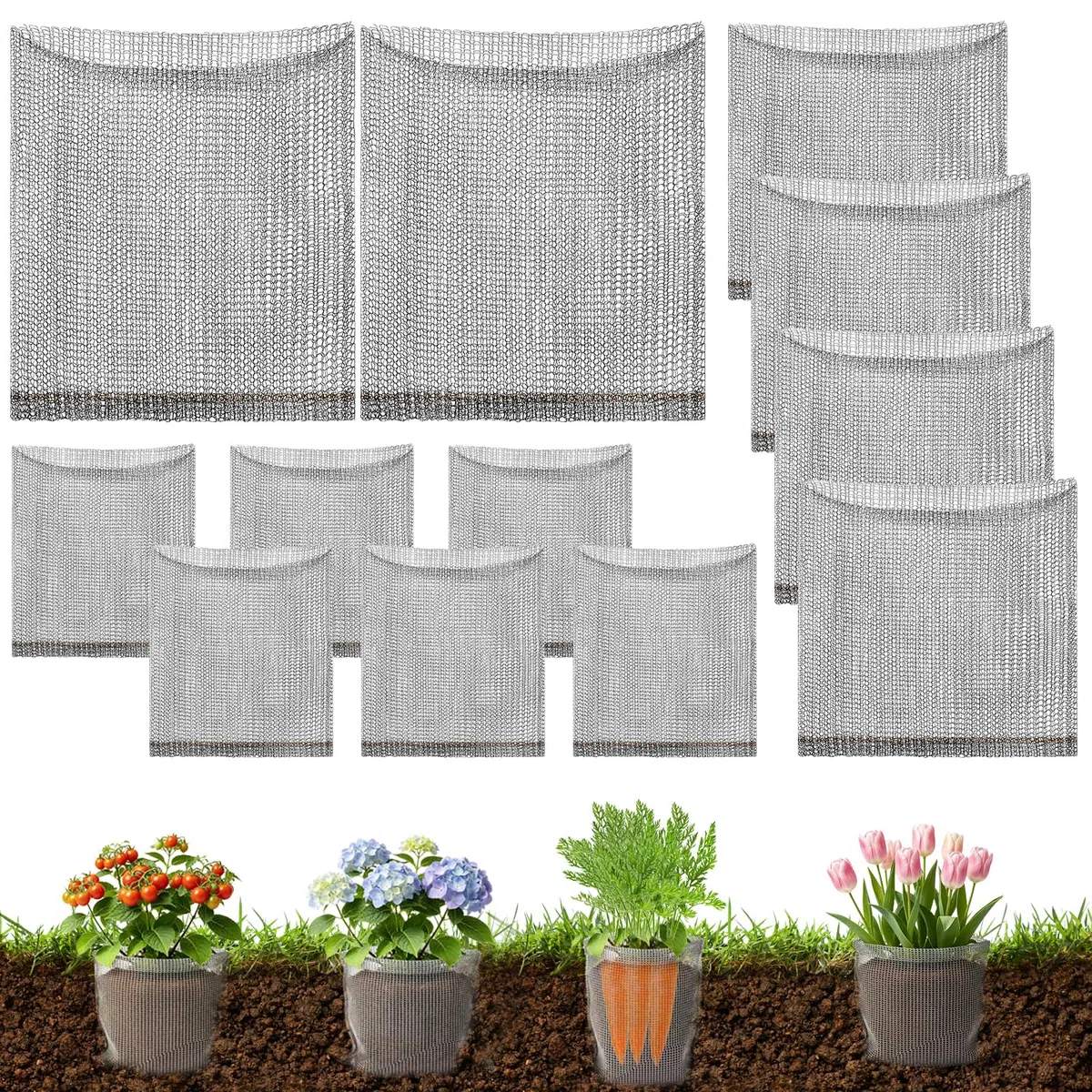 Cestino di Filo di Arvicola Protezione per Radici in Acciaio Inox 12pcs Protezione Delle Radici Delle Piante Combinazione Sicuro Rete Metallica per Arvicole per Piante Alberi Fiori e bulbi Bacche