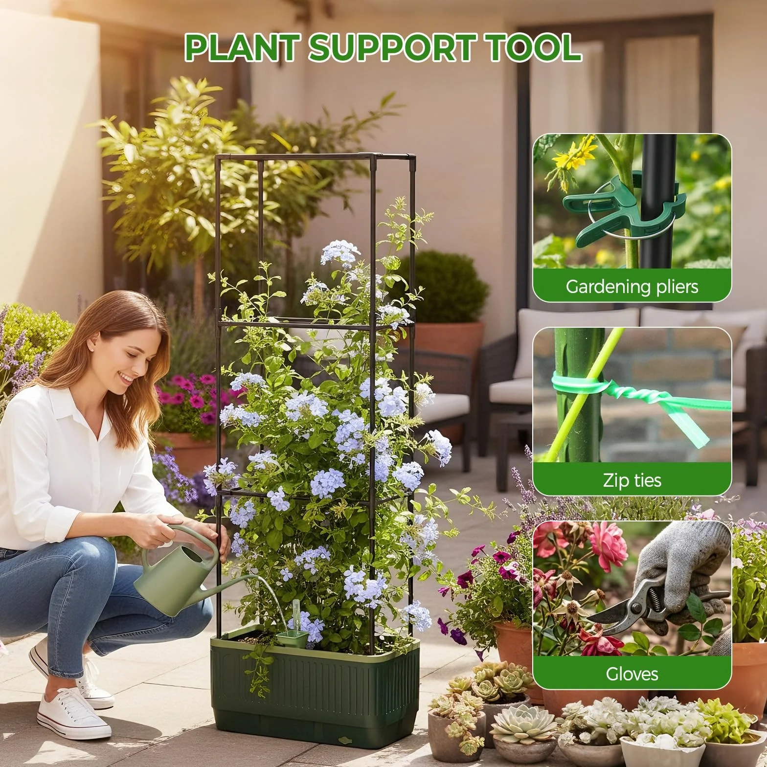 MQUPIN 2 pezzi Fioriera rialzata da giardino con traliccio,fioriera a gabbia per pomodori, aiuolarialzata con traliccio, per rampicanti, verdure piante, auto-irrigante