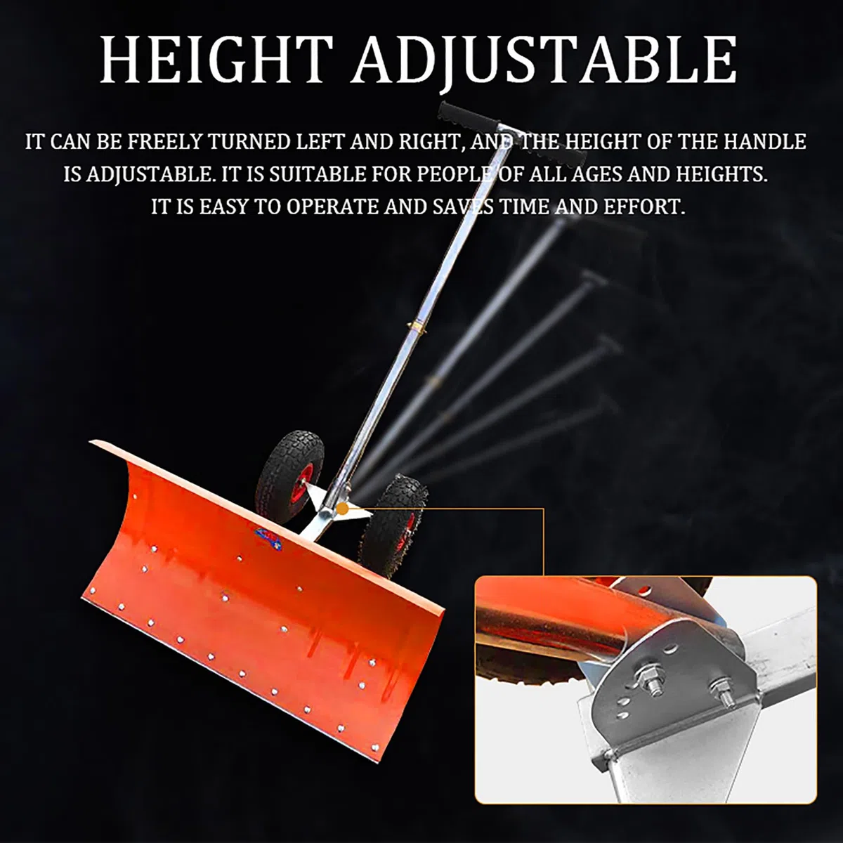 Pala da Neve in Metallo con Ruote, Pala da Neve per vialetto 30X17 Pollici Manico Regolabile rimozione Neve per vialetto, Porta, marciapiedi