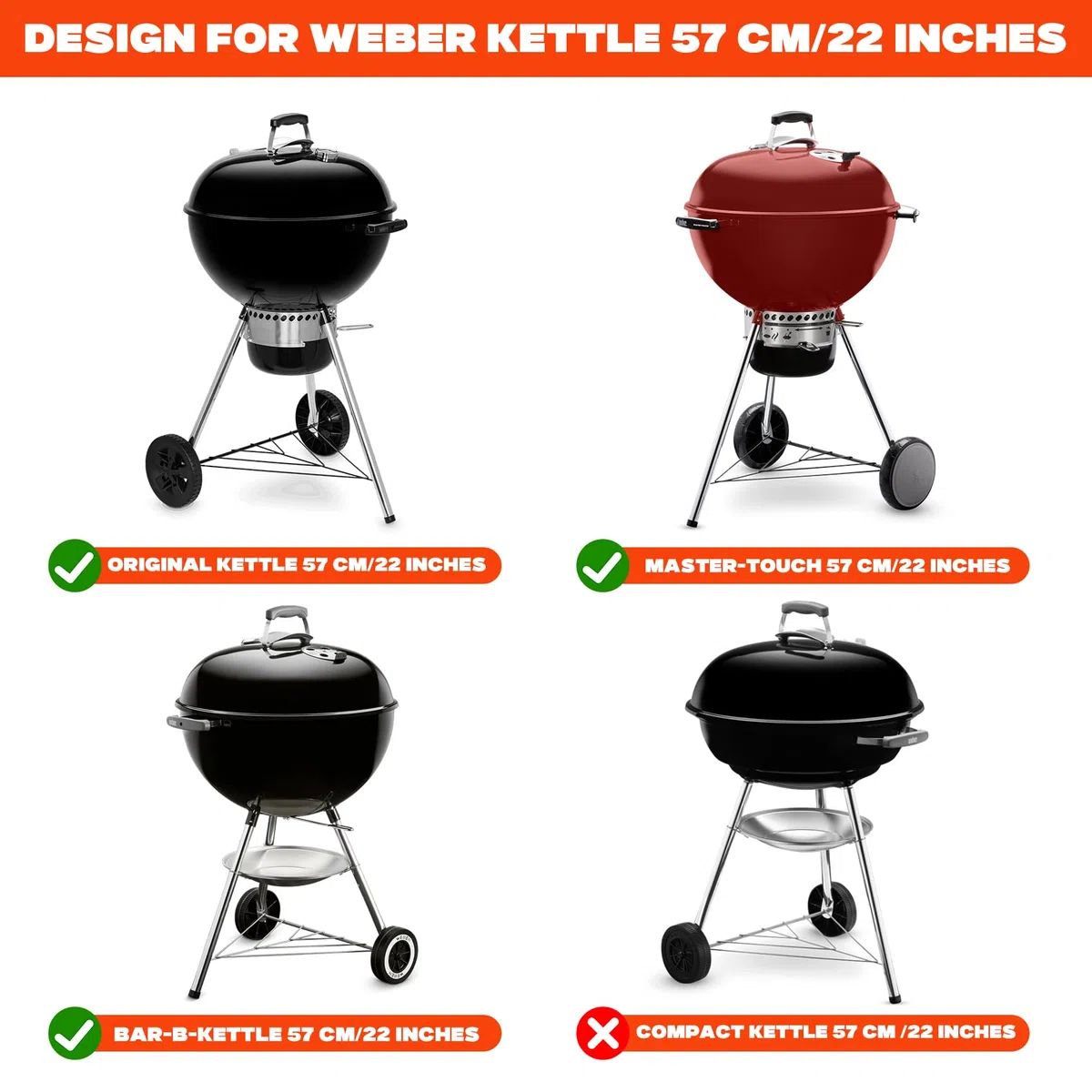 onlyfire Tavolino da Barbecue per Griglie a Carbonella Weber Master-Touch e Original Kettle da 57 cm, Tavolino da Griglia Aggiornato con Portasciugamani in Rotolo di Carta e Scatola per Condimenti