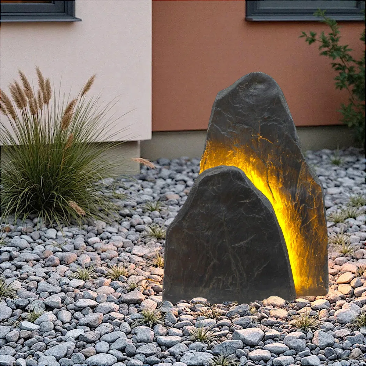 Rocce luminose a LED per il giardino, decorazione di rocce artificiali con illuminazione bianca calda, illuminazione da giardino resistente alle intemperie, effetto pietra (OG3001L)