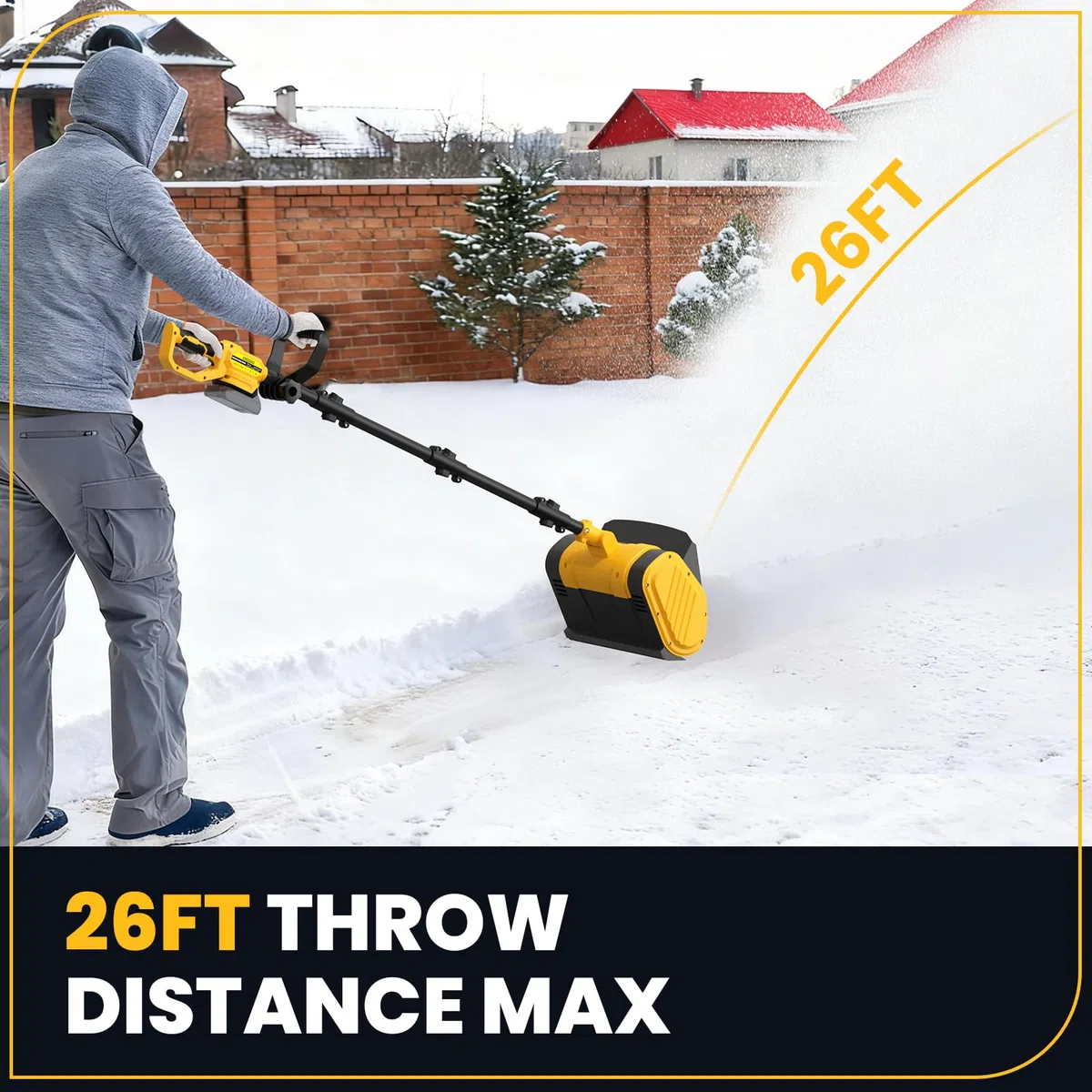 Fresa Spazzaneve A Batteria - Fresa Neve Spazzaneve Elettrico con Motore Brushless 21 V, 2400 Giri/Min, Larghezza di Lavoro 28 cm, Profondità Massima Della Neve 15 cm (Giallo)