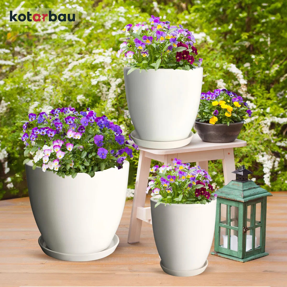 KOTARBAU Vaso da fiori con piattino in ceramica smaltata, diametro 31 cm, altezza 30 cm, grande vaso per cactus