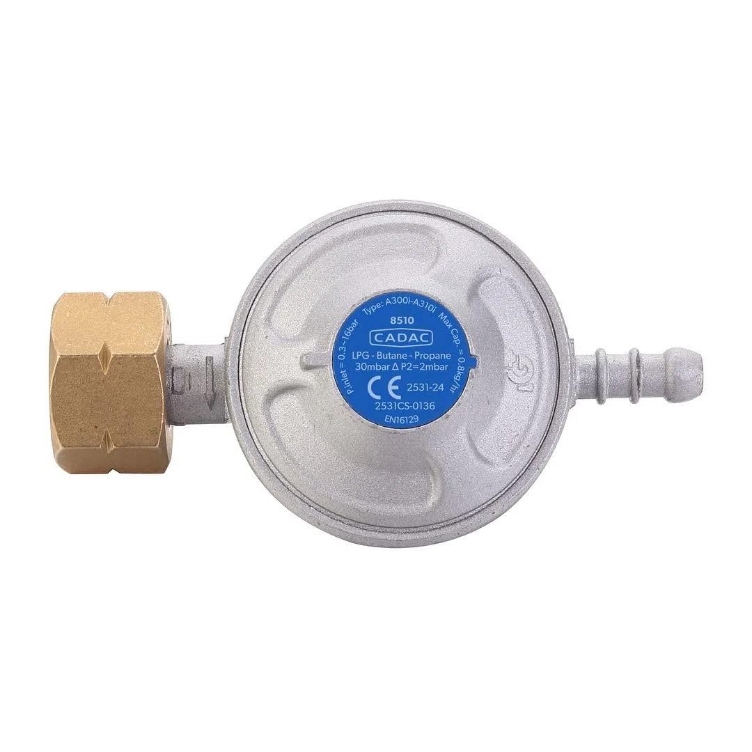 Cadac Regolatore di Pressione Gas 30 mBar - Regolatore Universale con Manometro e Valvola di Sicurezza - Compatibile con Tutte Le Bombole Ricaricabili - Pronto all’Uso - Uso Esterno