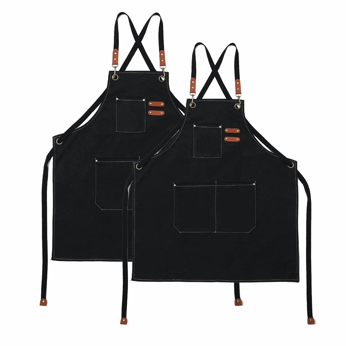 Grembiule da cucina in tela (2 pezzi), grembiule da lavoro con 3 tasche, tracolla regolabile, grembiule da barbecue, impermeabile, professionale, per uomo e donna, per parrucchiere, cucina,