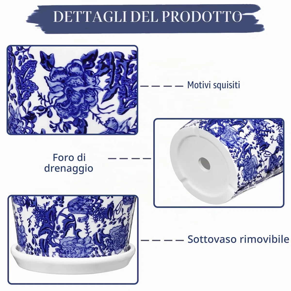 Oairse Set di 3 vasi in ceramica da 15 cm, piccoli vasi con piattini, foro di drenaggio, per interni/esterni, fioriera decorativa per piante grasse, erbe