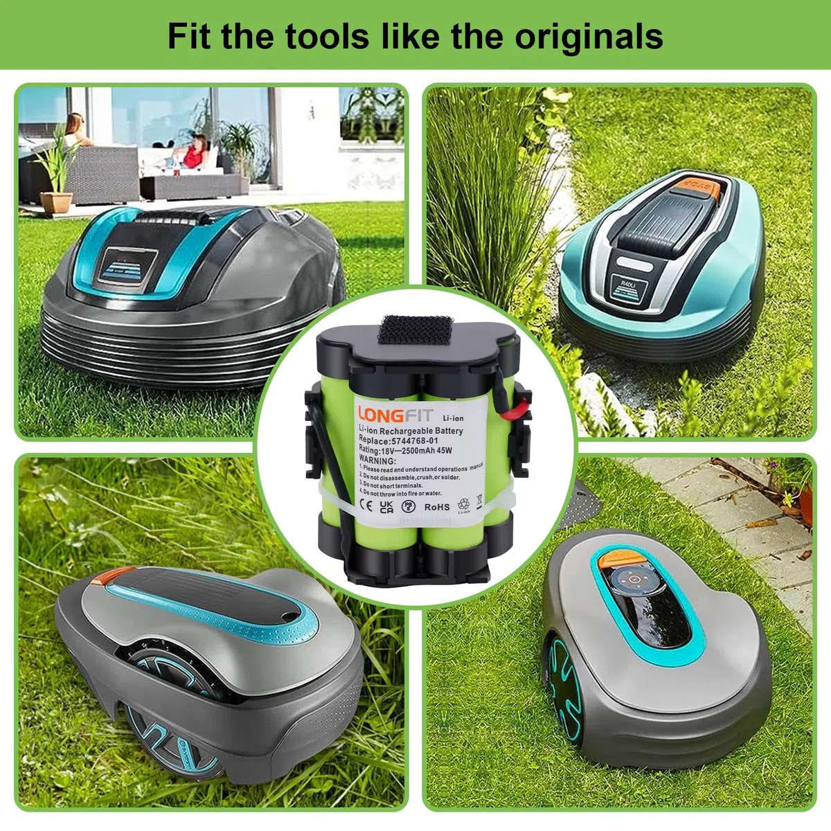 Batteria di Ricambio 18V 2,5Ah Compatibile con il Tosaerba Robotizzato Gardena R38Li, R40Li, R45Li, R50Li, R70Li, R75Li, Automower 105 305 308 308X, Flymo 1200R, McCulloch ROB R600 R800