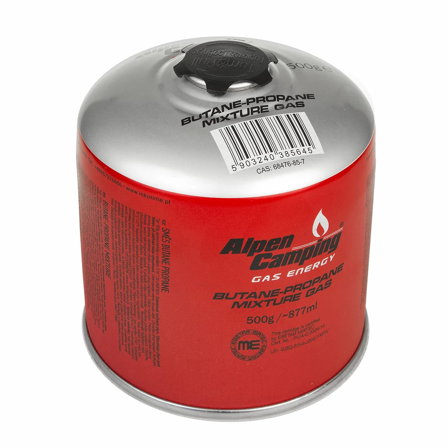Alpen Camping IK008 3 cartucce di gas da 877 ml/500 g con cartuccia a vite propano-butano attacco da 7/16" per fornello a gas, fornello da campeggio, bruciatore a saldatura EN417 (pezzi) (2)