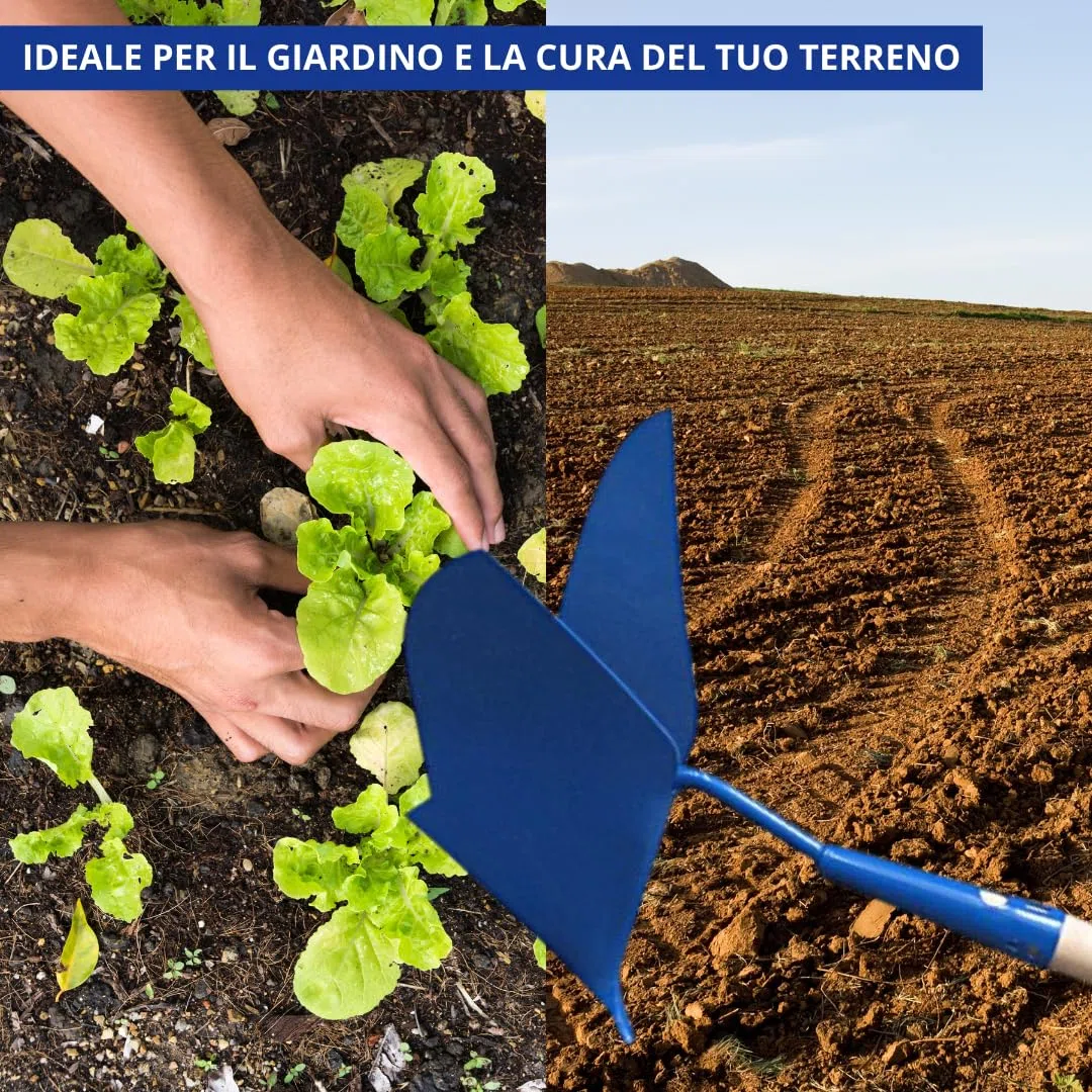 Vomere Manuale per Orto per Solchi Precisi | Acciaio Stampato e Verniciato | Dimensioni 25x20x26cm | Canna Ø28mm Conico | Peso 655gr | con Manico in Legno 150cm