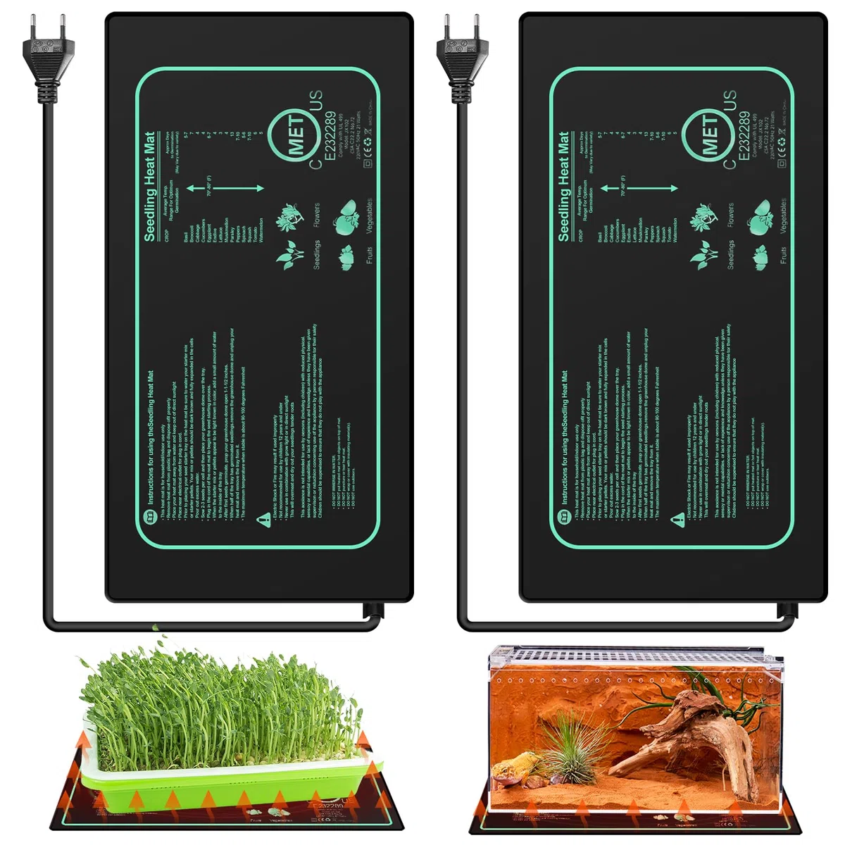 Leikurvo 2 Pezzi Tappetino Riscaldante per Piante, Tappetino Termico per Germinazione di Semi e Animali Domestici, Tappetino Riscaldante da 21W con Termostato, Reptil Dragon Temperatura Riscaldamento