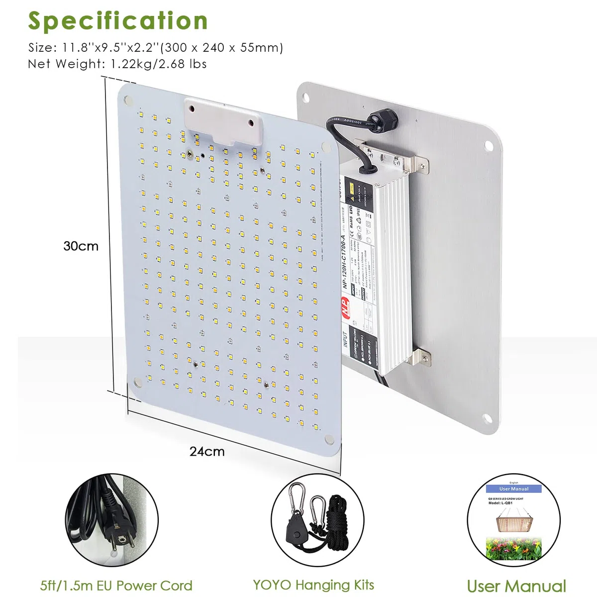 Niello Lampada per Piante con dimmer, QB1000W Grow Light con IR, High PPFD Sunlike Full Spectrum lampade LED Coltivazione per Indoor Veg And Bloom, Lampade per la Coltivazione Coprire 60 * 60cm