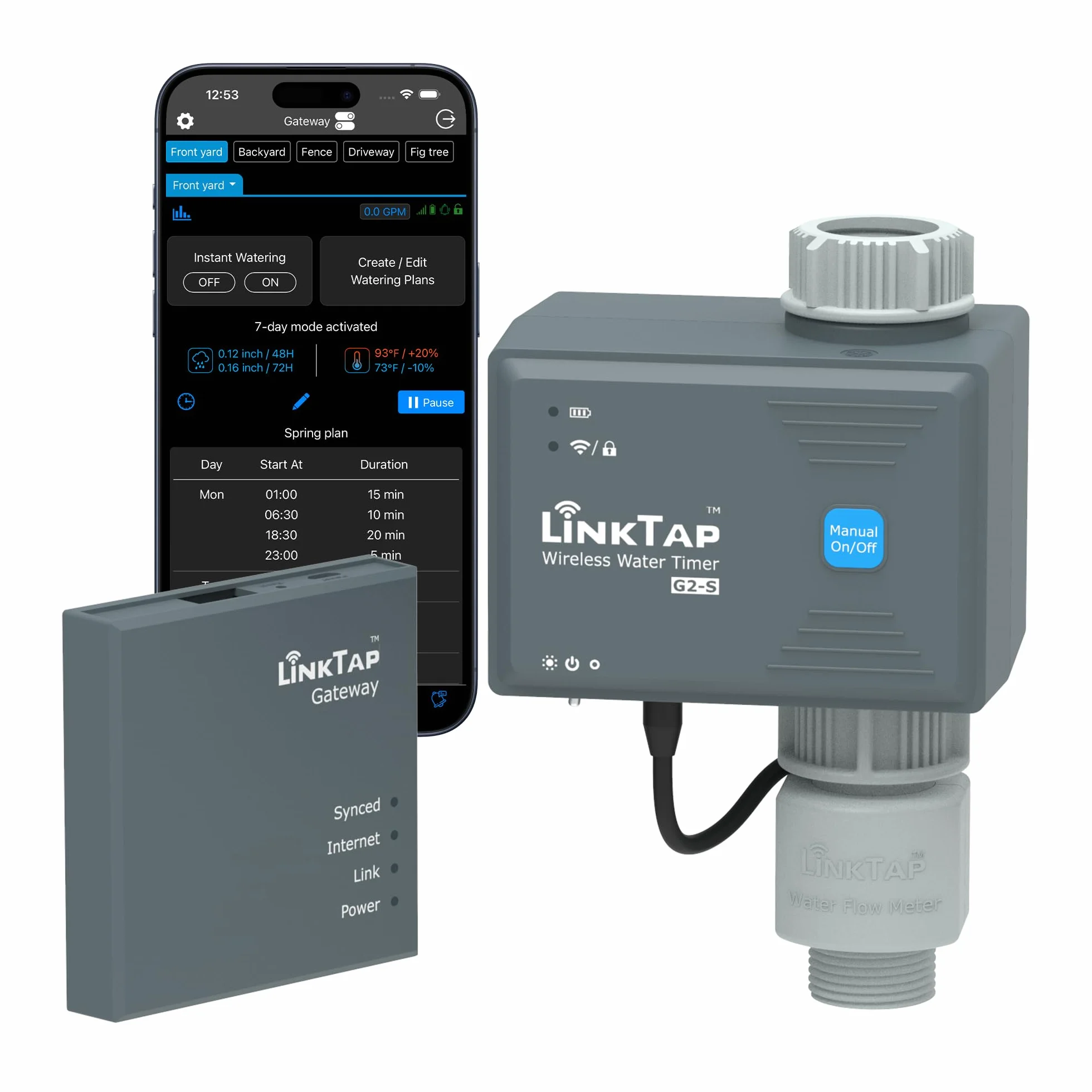 LinkTap G2S Programmatore Irrigazione e Gateway, Batteria 2 Anni, Antigelo | Irrigazione per Volume/Durata/Meteo, Rilevamento Guasti & Perdite, Imposta e Dimentica, Portata Superiore al Wi-Fi, IP66