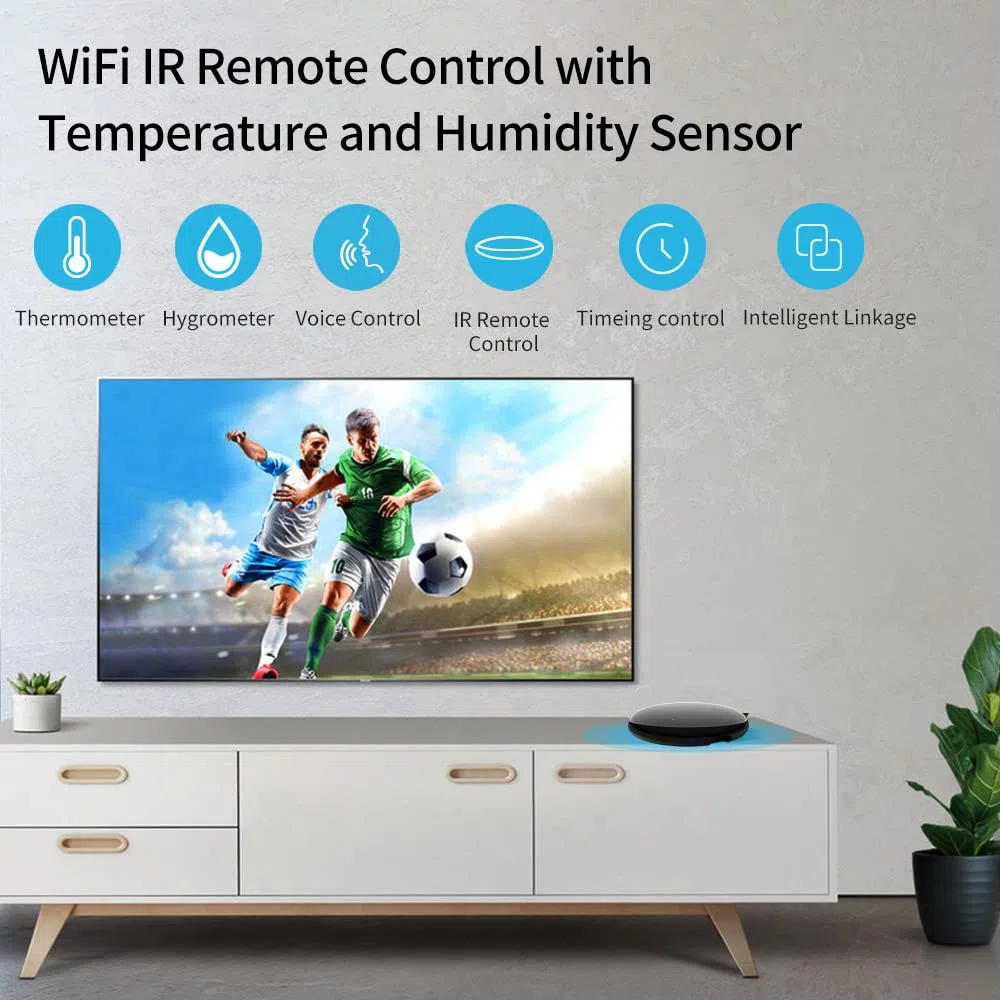 eMylo Telecomando Universale IR Smart, WiFi Termometro Igrometro per Ambiente Misuratore di Umidità e Temperatura Interno, Smart Home Automation, Compatibile con Alexa e Tuya per TV DVD