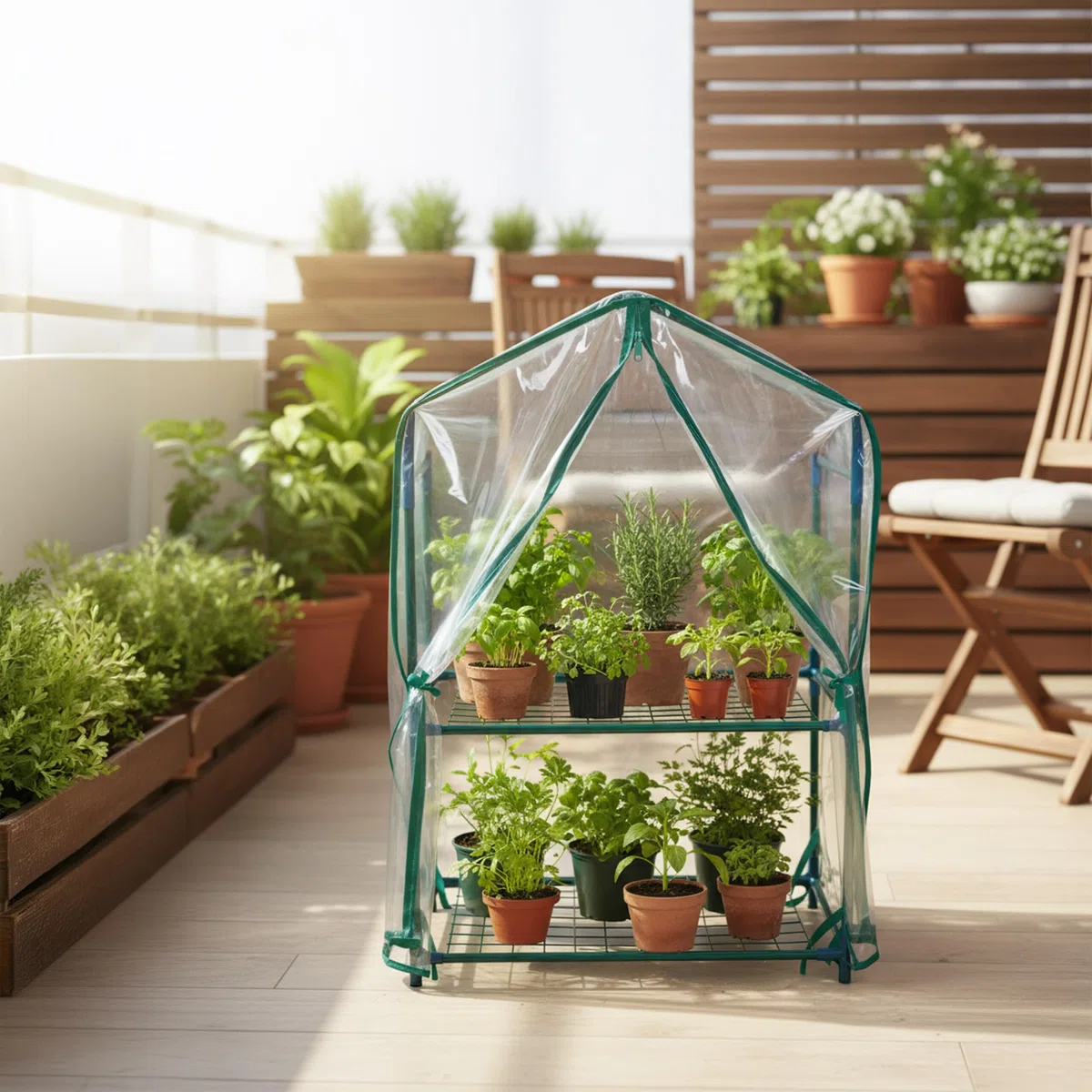 Relaxdays Serra da Balcone, 1 pz, Telo PVC, Acciaio, HxLxP: 95x59x39 cm, Serra per pomodori 2 Piani, Verde/Trasparente